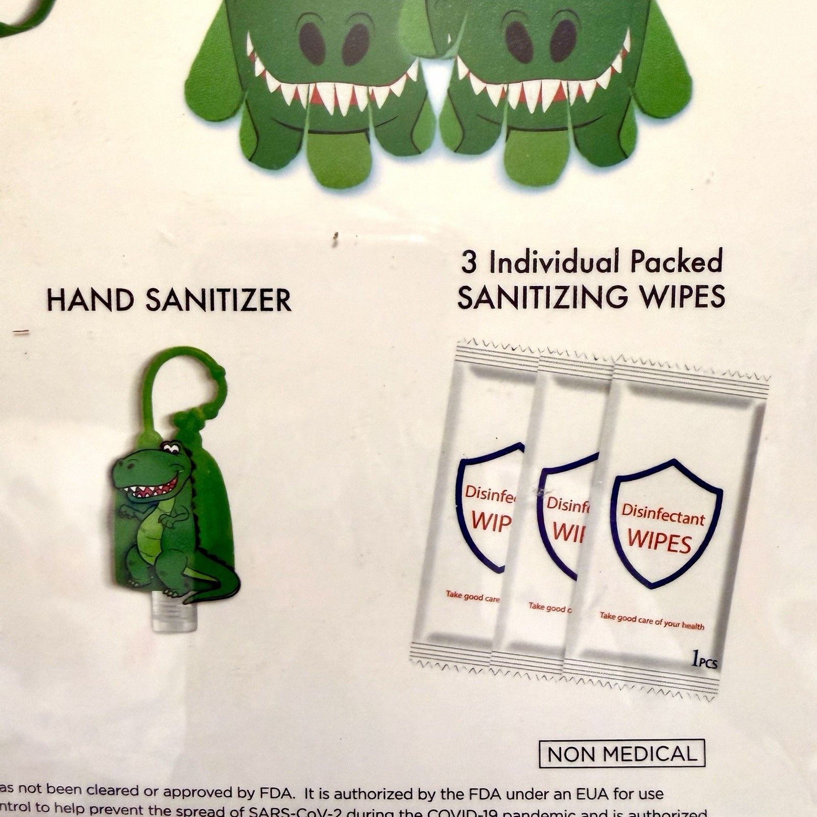 DINOSAUR Kids Essentials Flu / Cold Season Face Mask Hand Sanitizer Gloves New