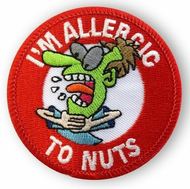 Nut Allergy Sew-on Patches – Also Pin Badges & Stickers – Allergic to Nuts