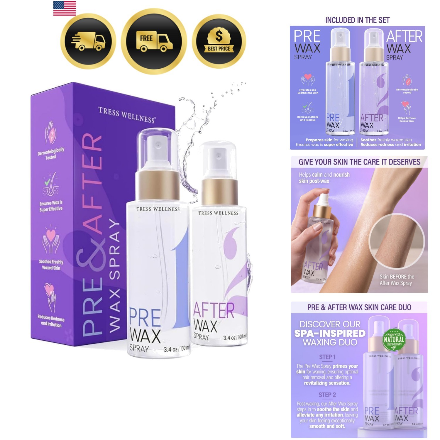 Pre-Wax Cleanser, Spray and Treatment, After-Wax Oil and Care, Skin Wax Remover
