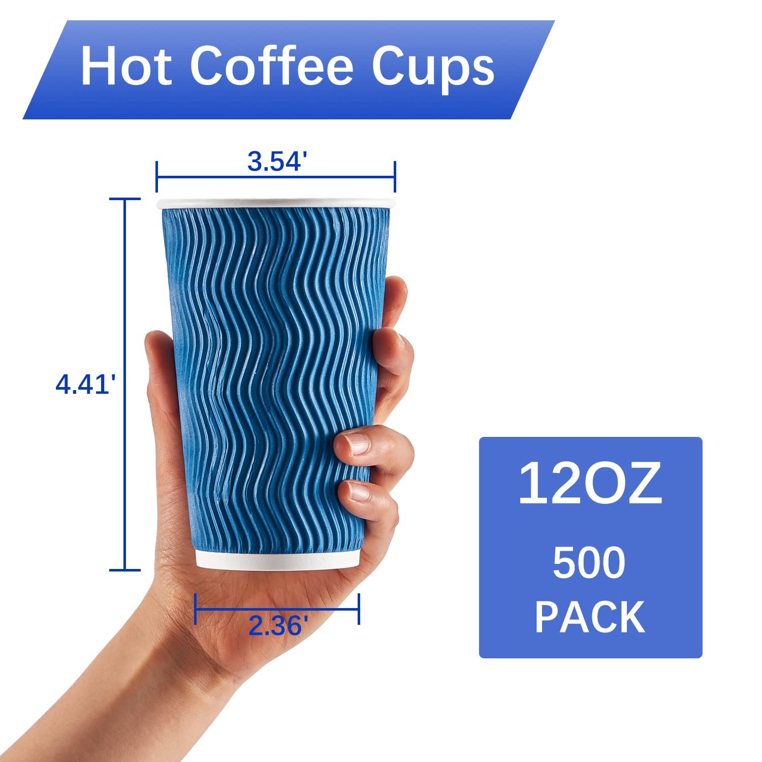 Insulated Paper Coffee Cups 12oz Ripple Wall Navy Lamosi 500-Count Bulk