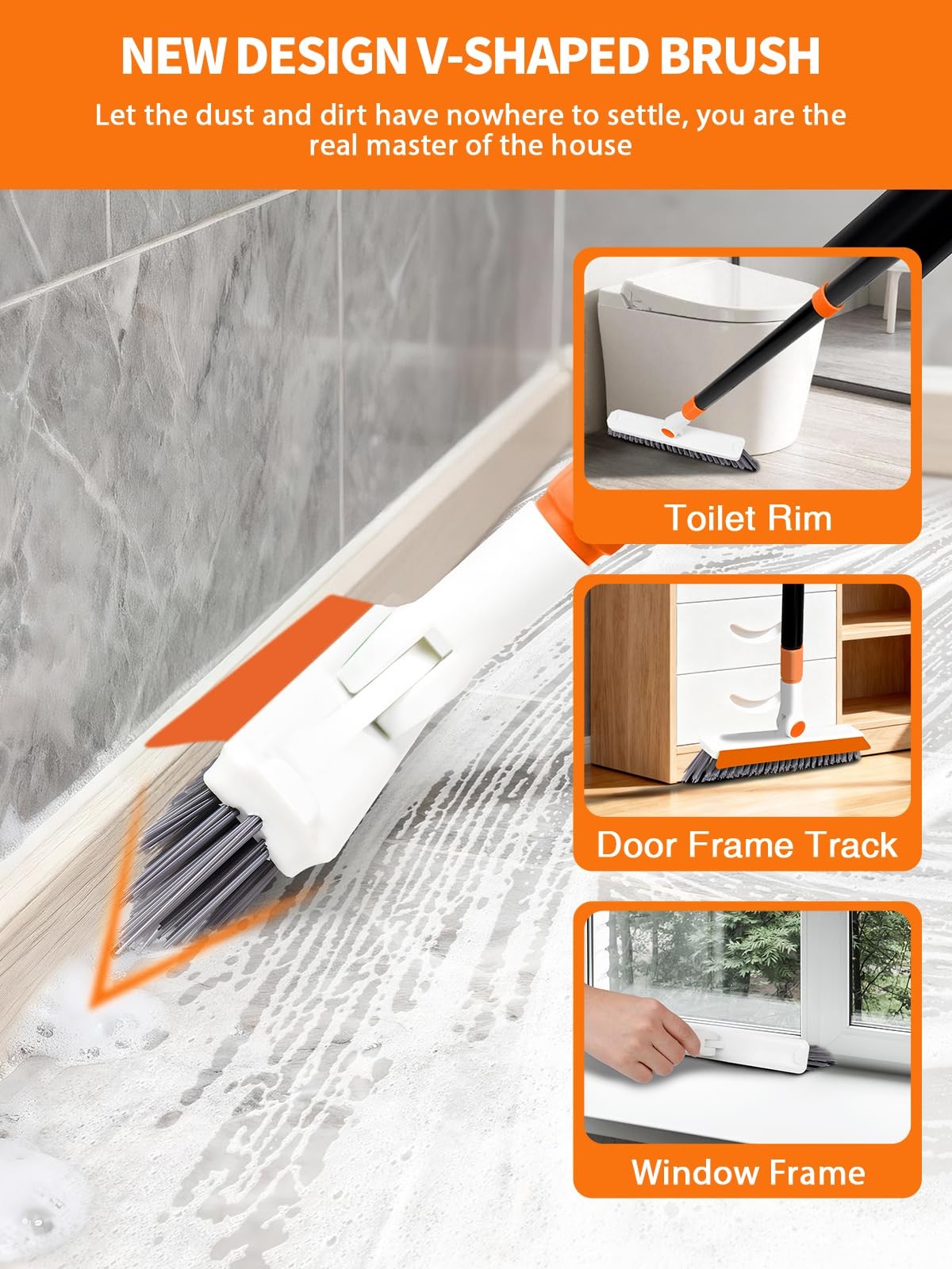 Baseboard Cleaning Tool 4-in-1 Extendable Handle 5 Reusable Pads Carpet