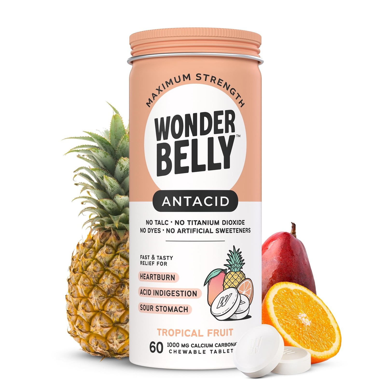 Wonderbelly Antacid, Effective Heartburn and 60 Count (Pack of 1), White