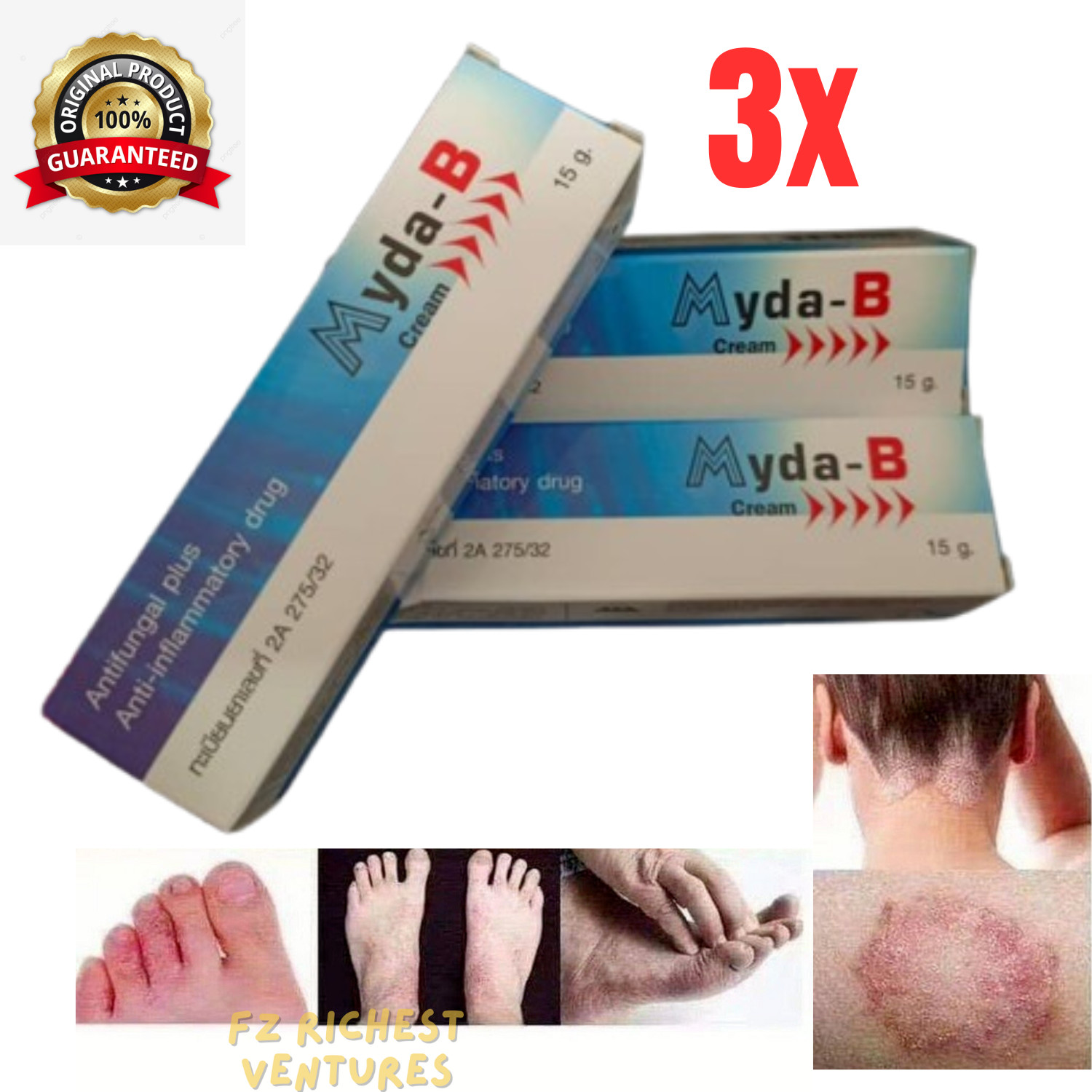 3x Myda‑B 15g Cream Anti‑Inflammatory, Antifungal Treatment, Sealed Thailand New