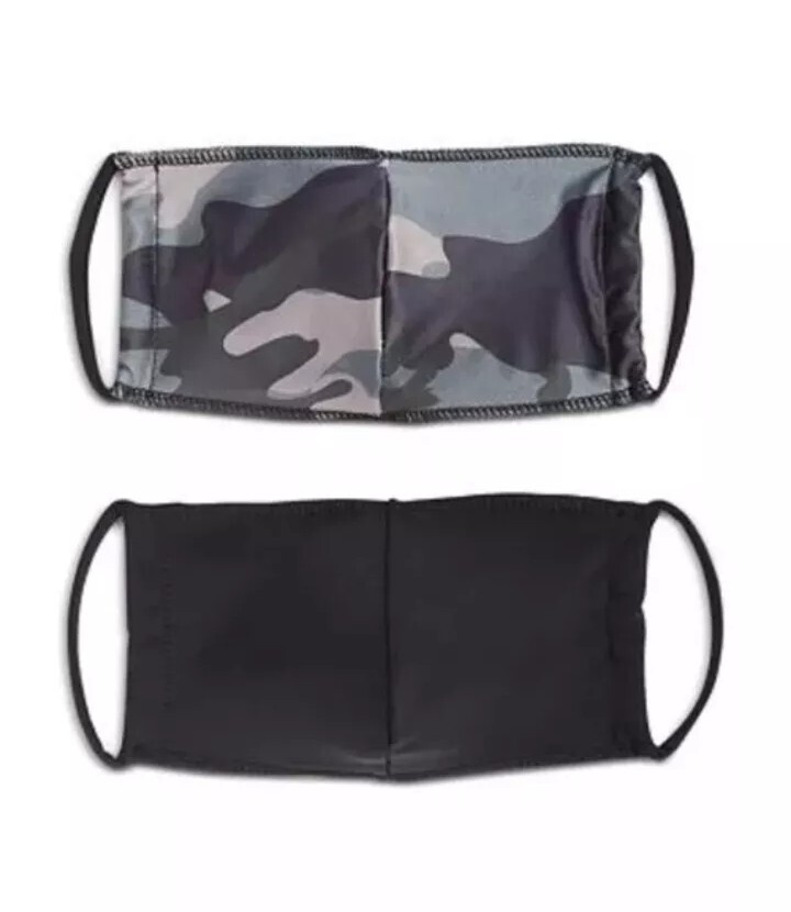 ONZIE MINDFUL MASKS-UNISEX FACE MASKS 2-PK BLACK & COMBAT CAMO, OSFA – BRAND NEW