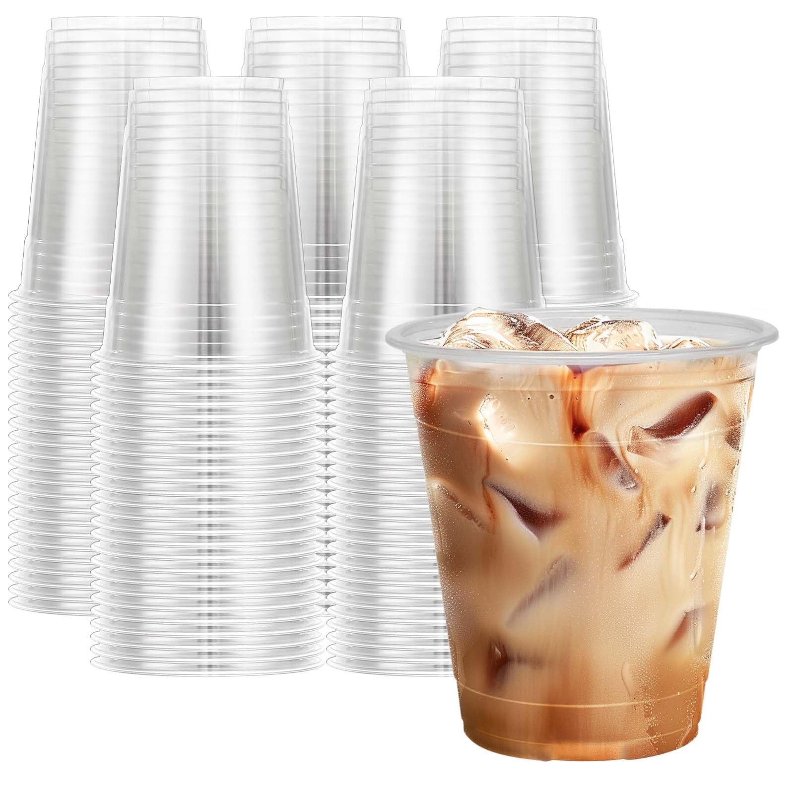 Plastic Cups 12 oz Clear Disposable 300 Count Coffee Party Clawsoff Lids Ounce