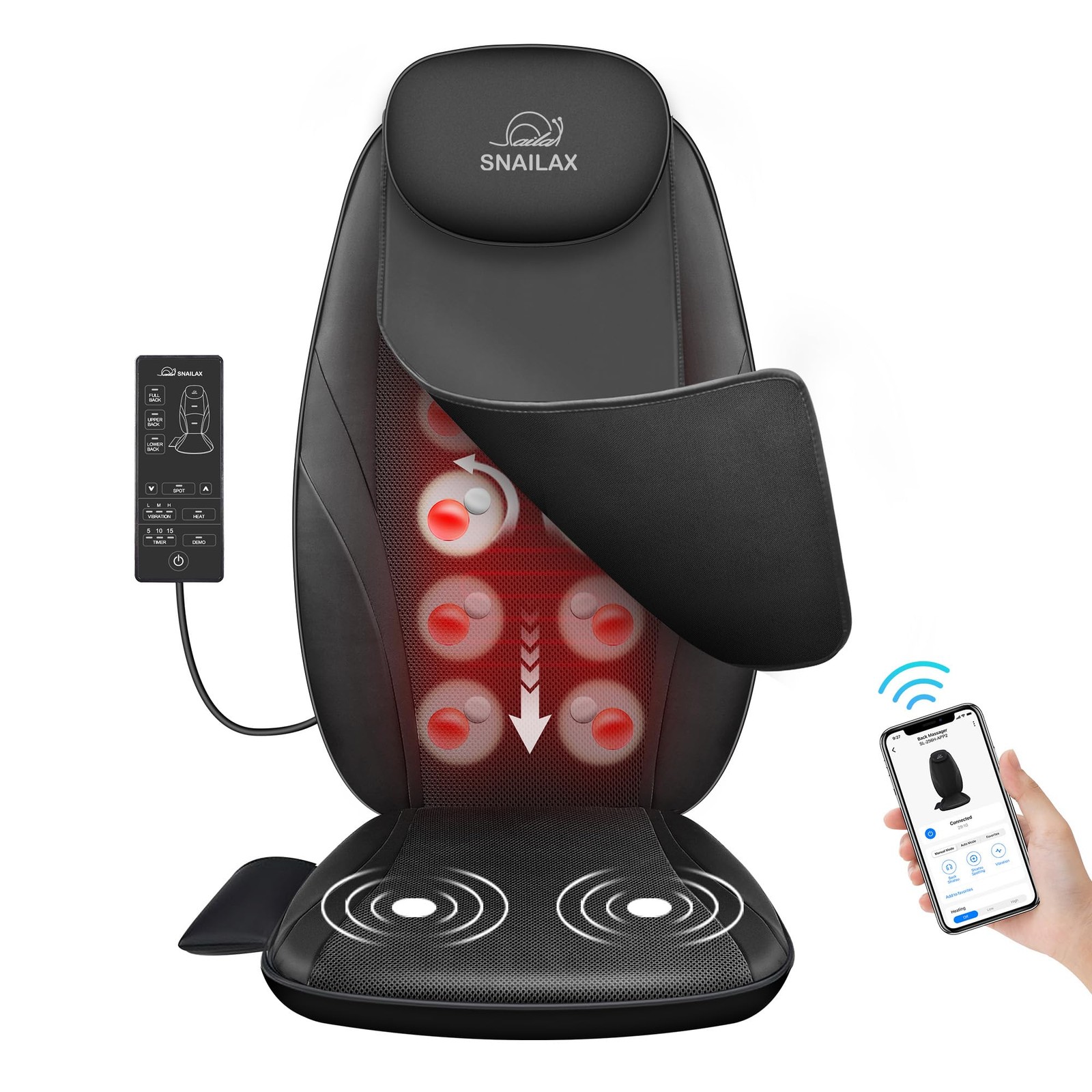 Back Massager Electric Deep Tissue Kneading Heat Full Body Snailax Gifts Women