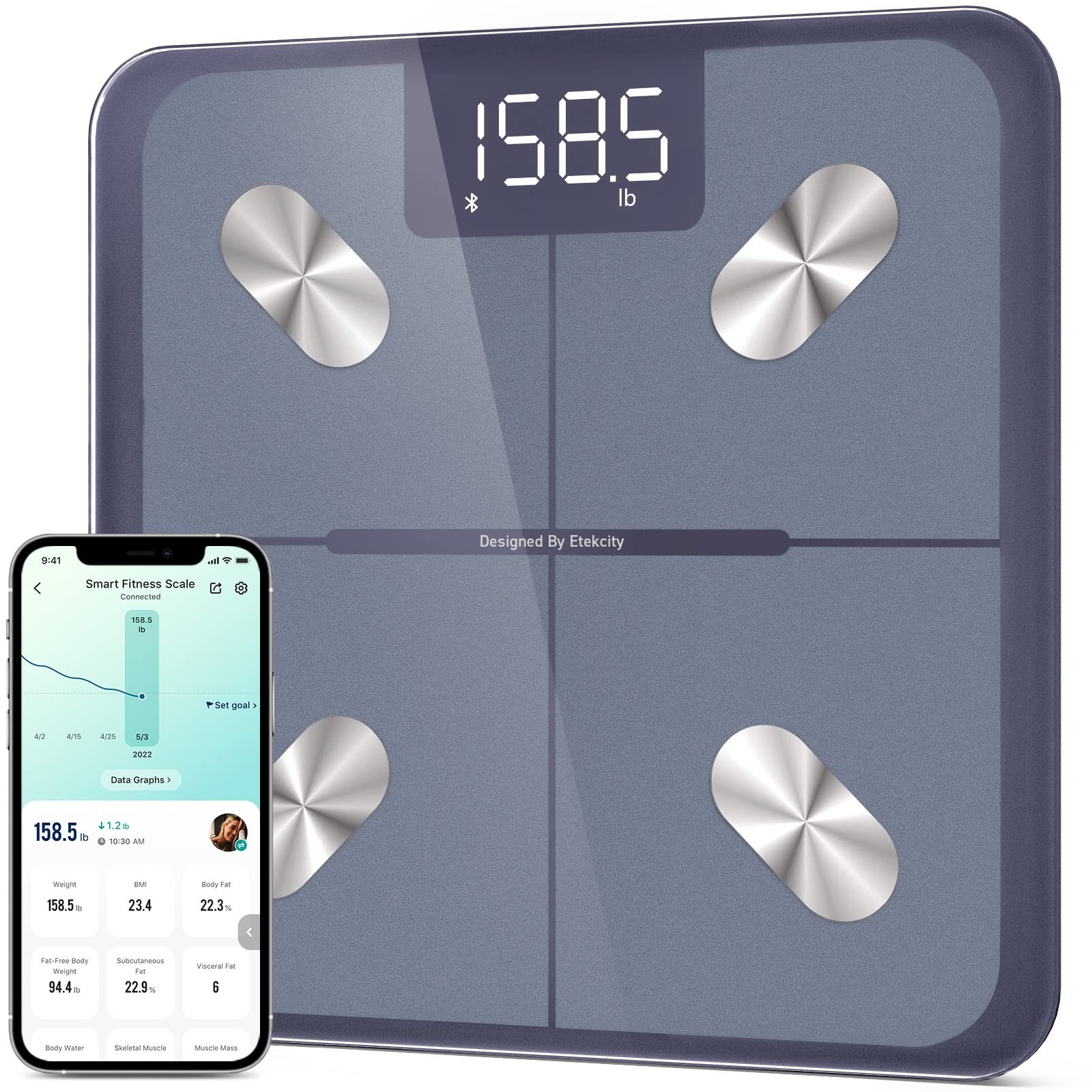 Smart Scale Digital Body Weight Fat Percentage Bluetooth 400lb ESF-551 Blue