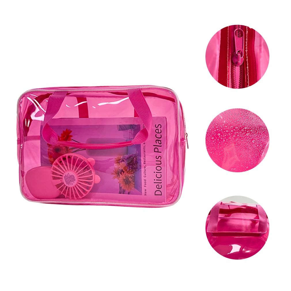 TotePrint Hot Pink Star Large Cosmetic Bag 12x5x8 inch Travel Pouch with Handle,
