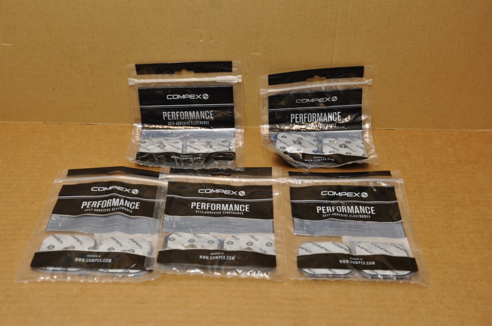 Lot of 5 PACK (20 Electrodes) Compex Easy Snap Electrodes 2in X 2in WHITE