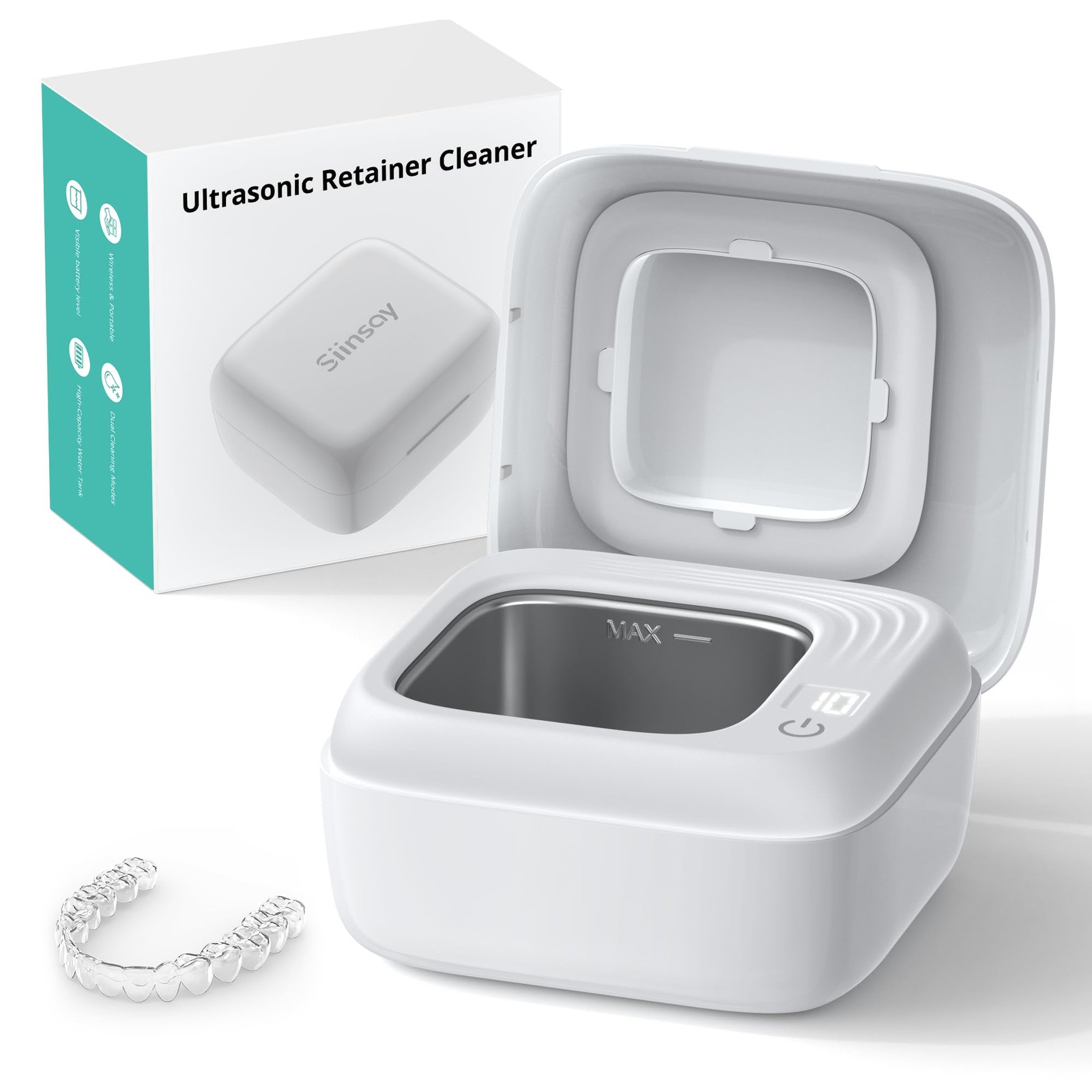 Ultrasonic Retainer Cleaner, Rechargeable Cleaner Machine, White