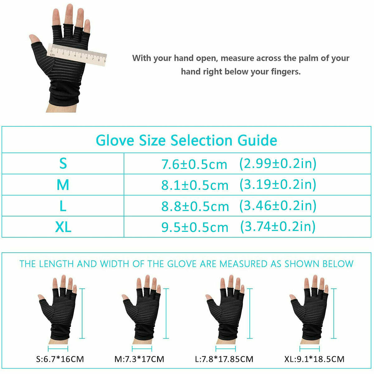 Copper Compression Arthritis Gloves Fit Carpal Tunnel Joint Pain Circulation NEW