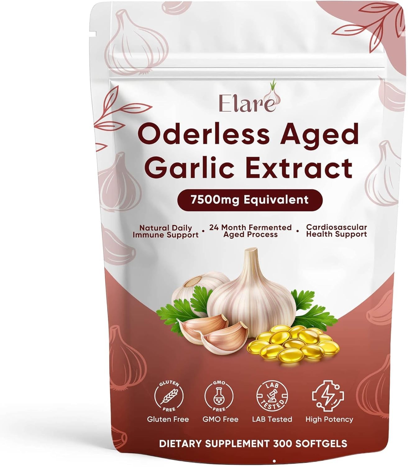 Aged Garlic Extract 300 Softgels Heart Immune Antioxidant Elare Odorless 2-Year