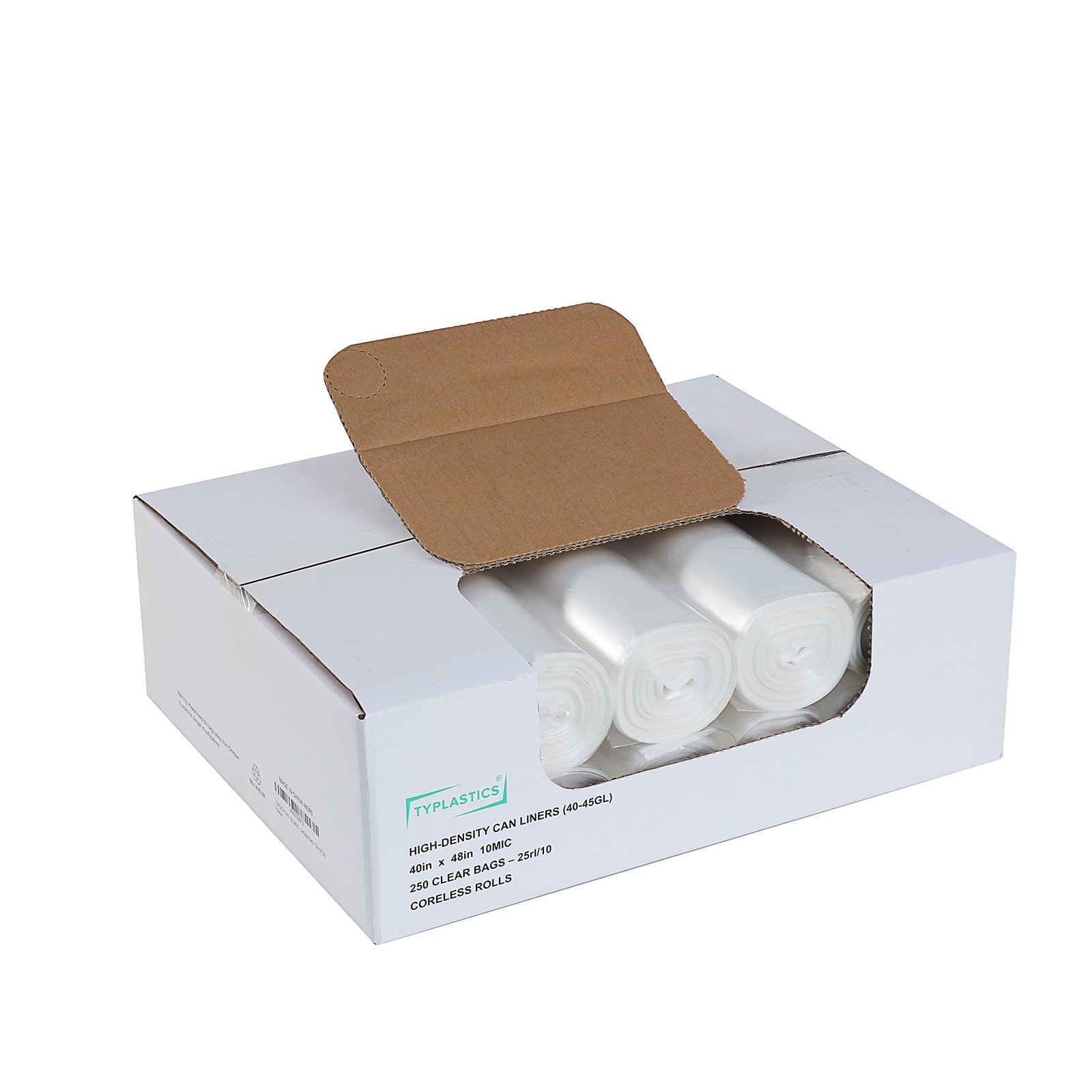 TYPLASTICS 40-45 Gallon Clear Trash Can Liners – 1 Count (Pack of 250),