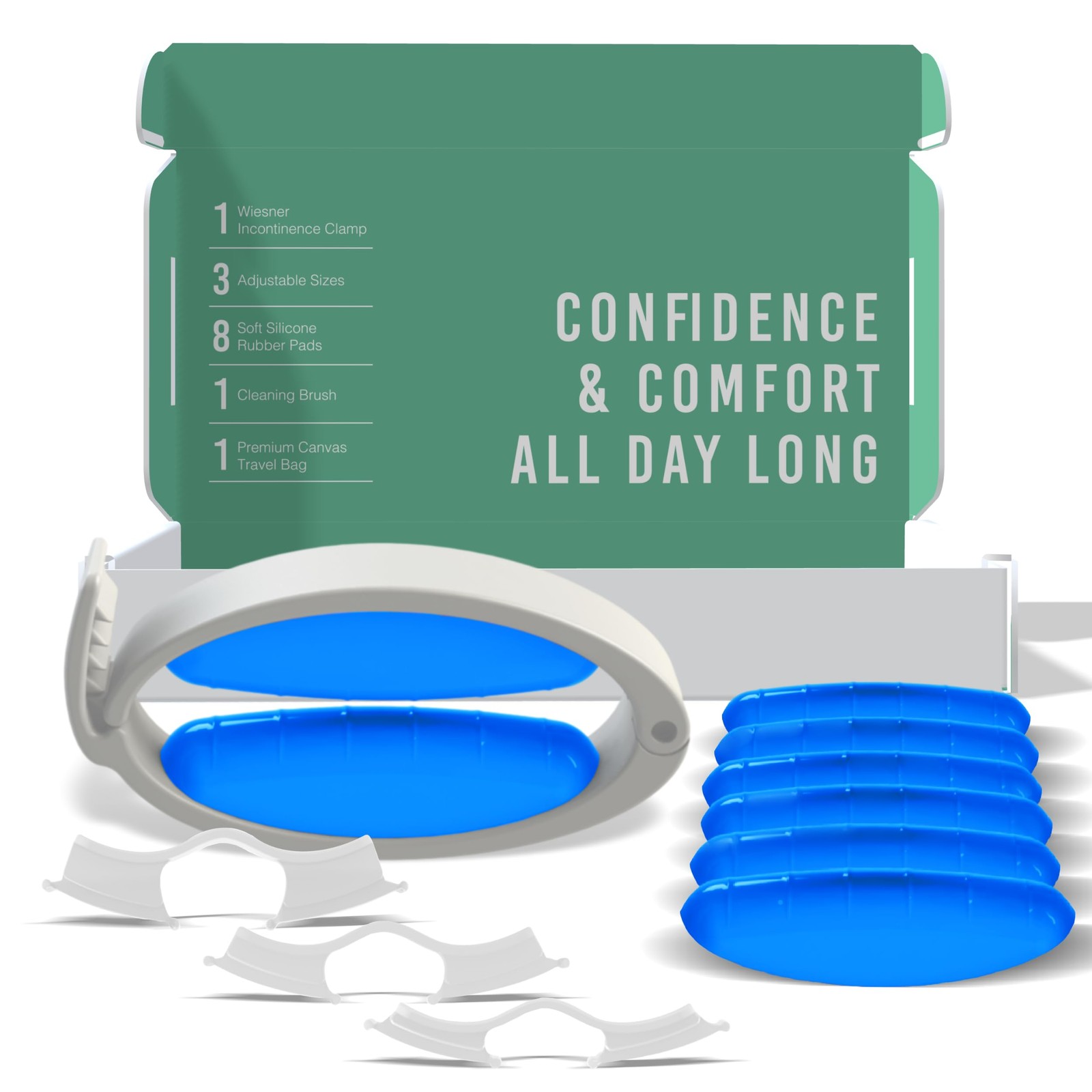 Male Incontinence Clamp 3 Adjustable Sizes Replacement Pads Wiesner Value Pack