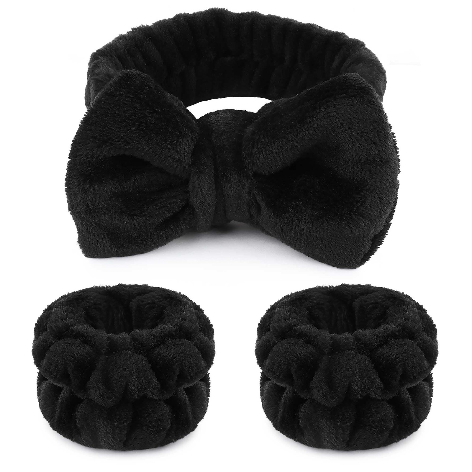 WSYUB Makeup Headbands, 1pcs Black Spa Headband Fluffy Bow Tie Headband Microfib