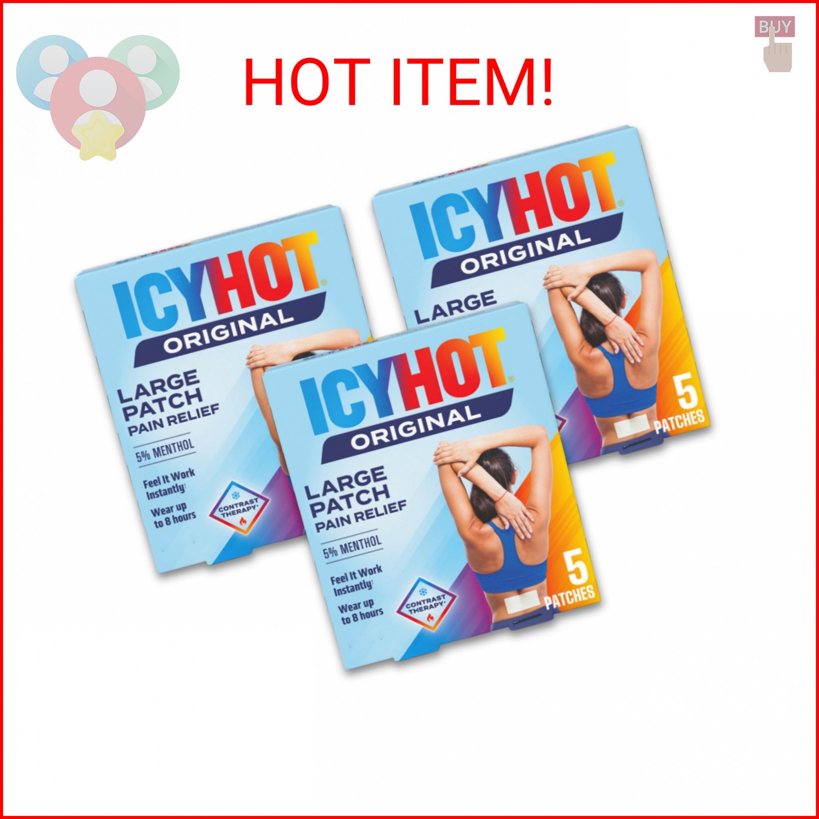 Icy Hot Original Pain Relief Patch, Large Size Comfortable Fabric Patches with M