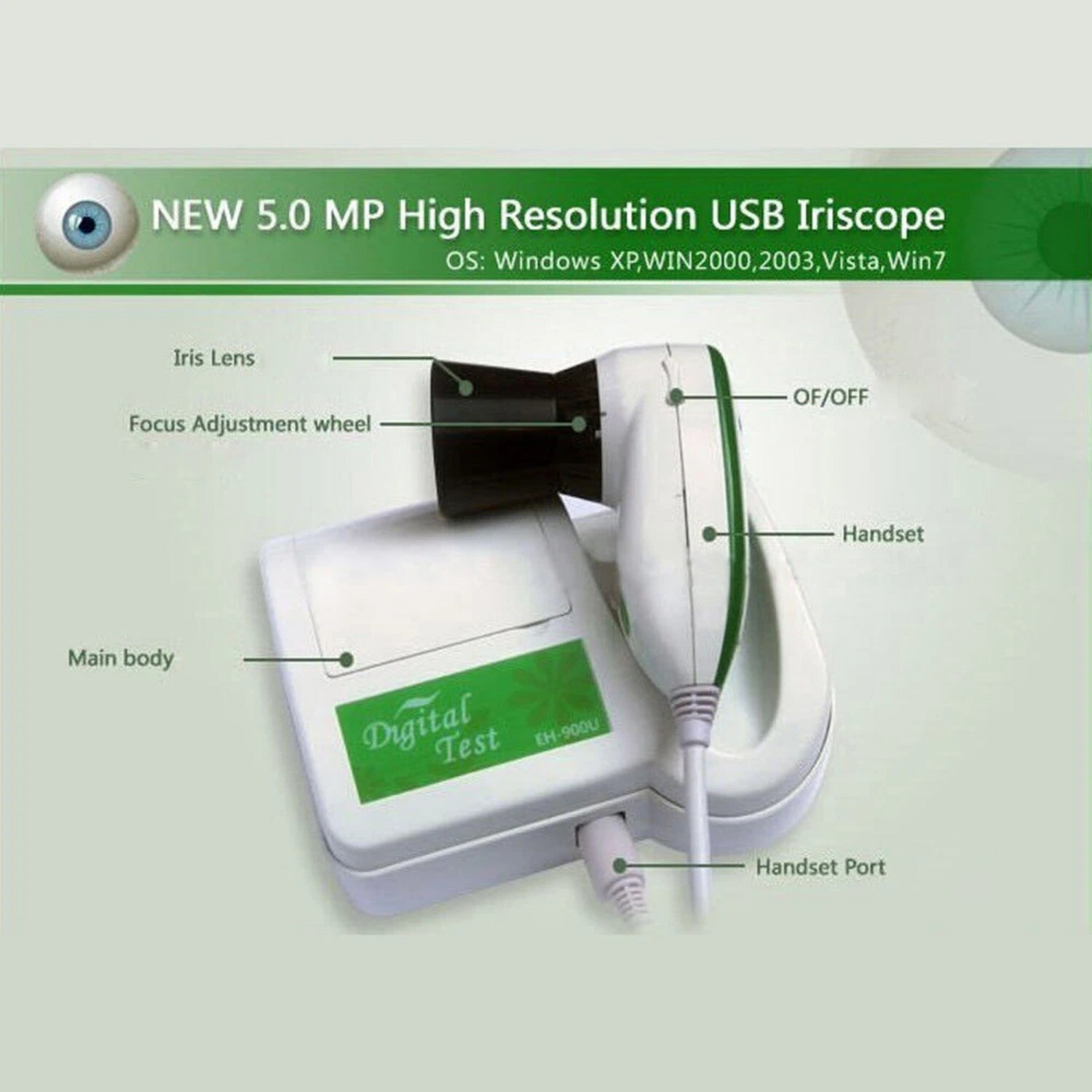Latest 5.0 MP USB Iriscope Iris Analyzer Iridology Camera w/ Pro Iris Software