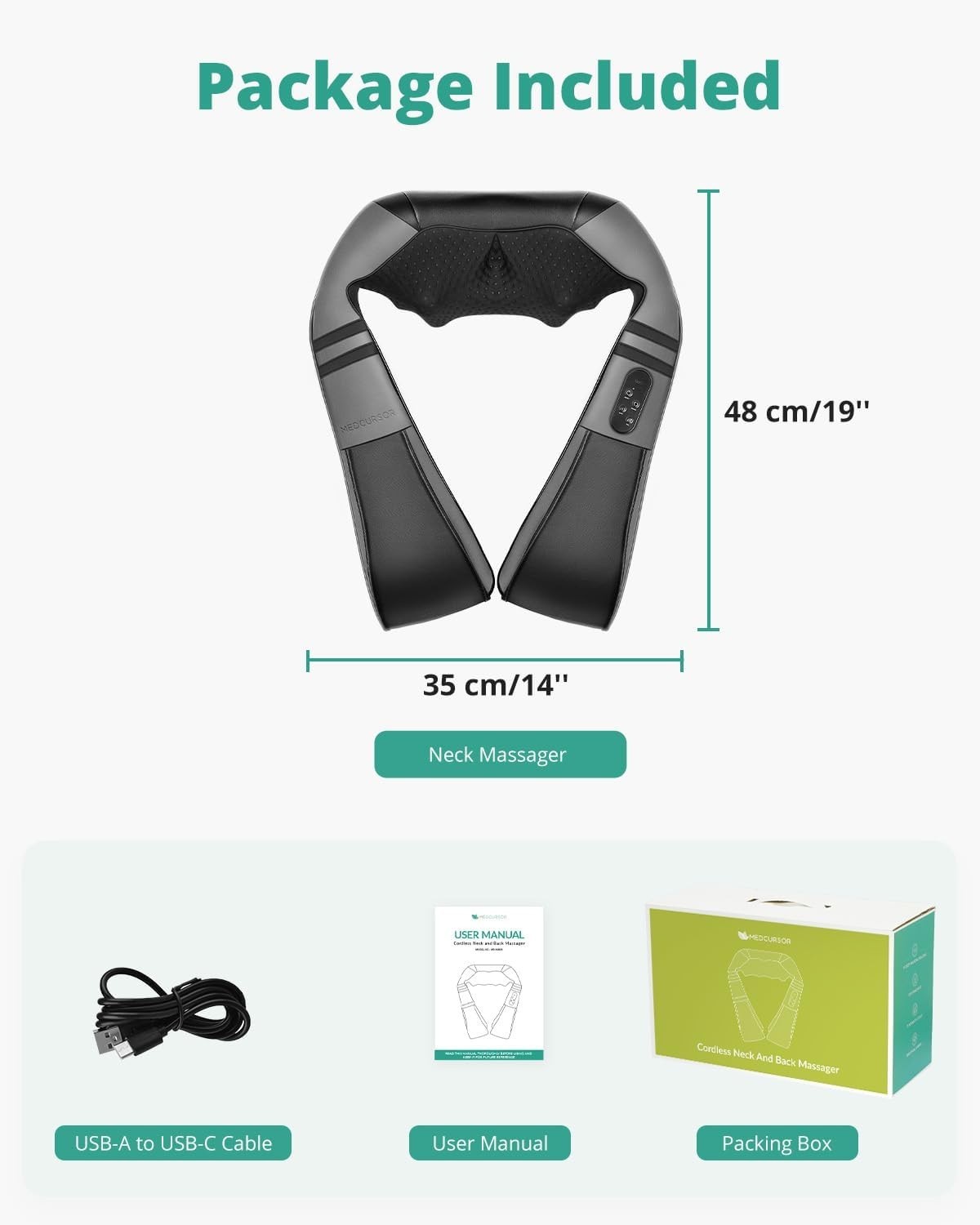 Medcursor Neck Rechargeable Massager with Heat for Pain Relief Deep Tissue