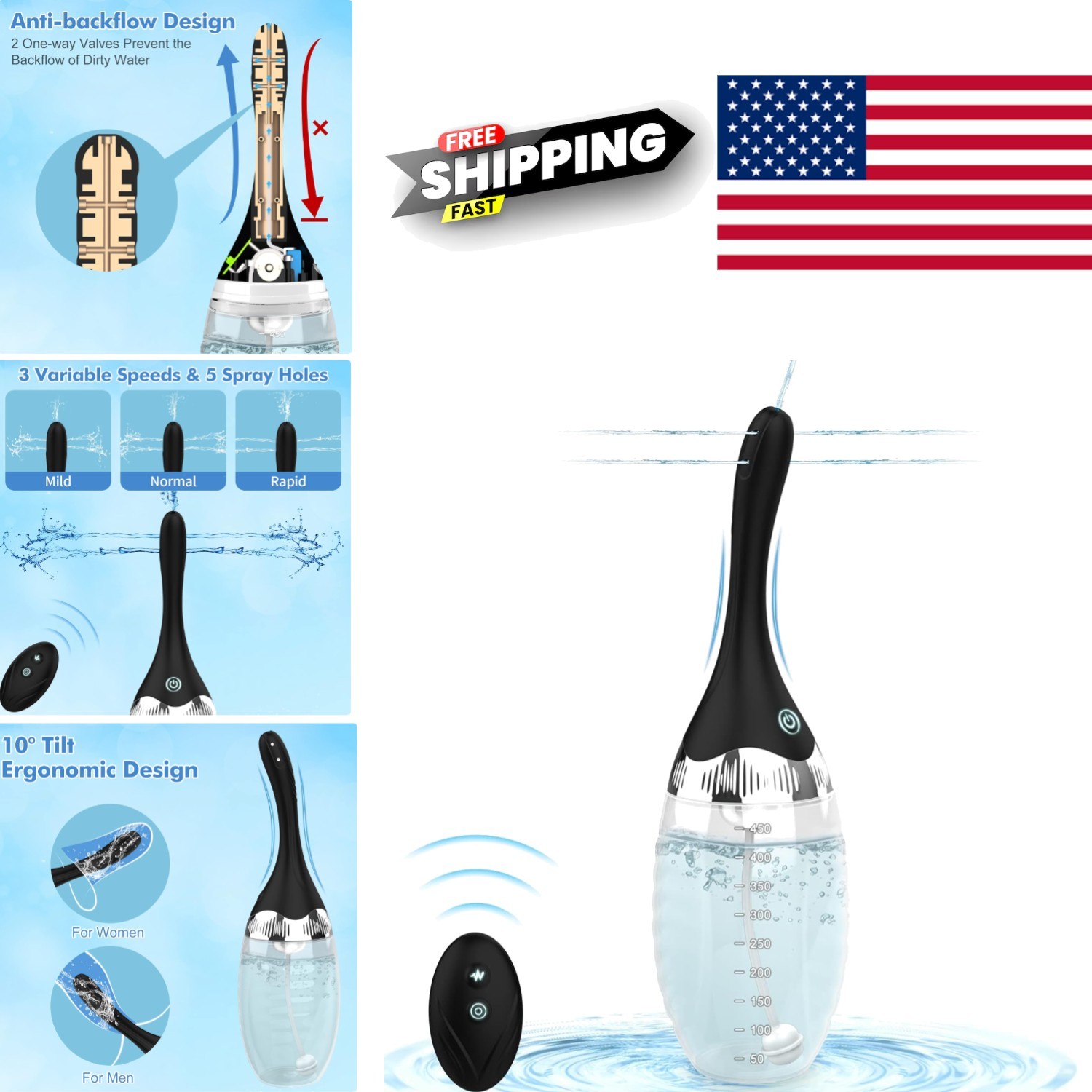 2 Silicone Enema Anal Douche Cleaner 15oz with Anti Backflow Design for Comfort