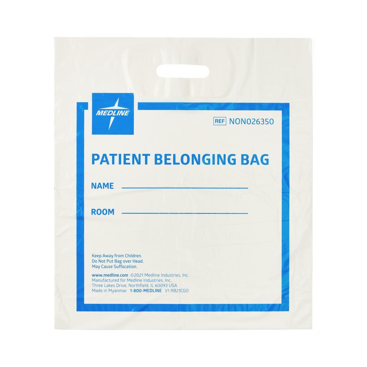 Plastic Patient Belonging Bag with Patch Handle, White