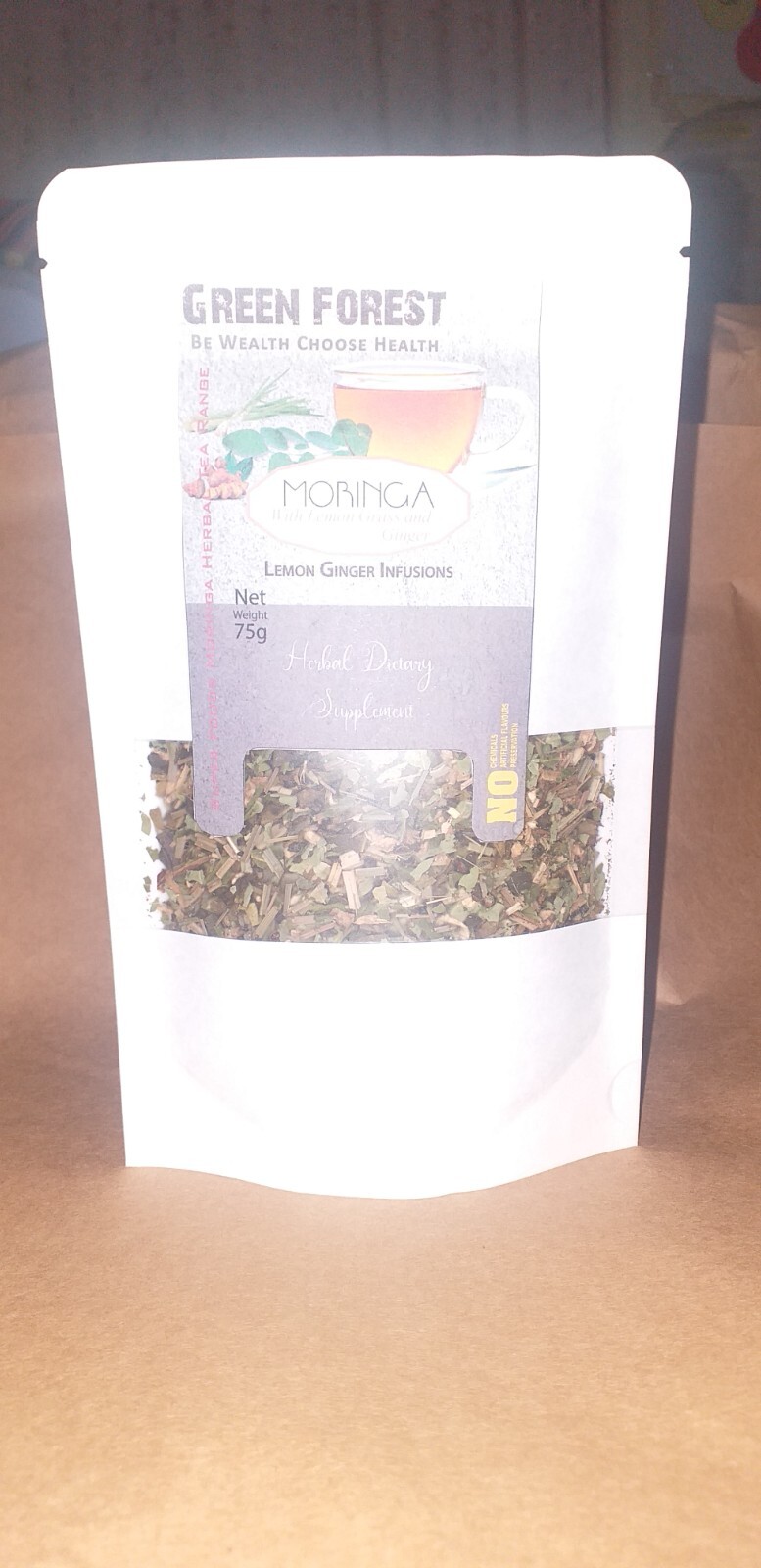 Moringa Ginger Tea Pure Moringa Leaves with Organic Ginger and lemon grass Mixed