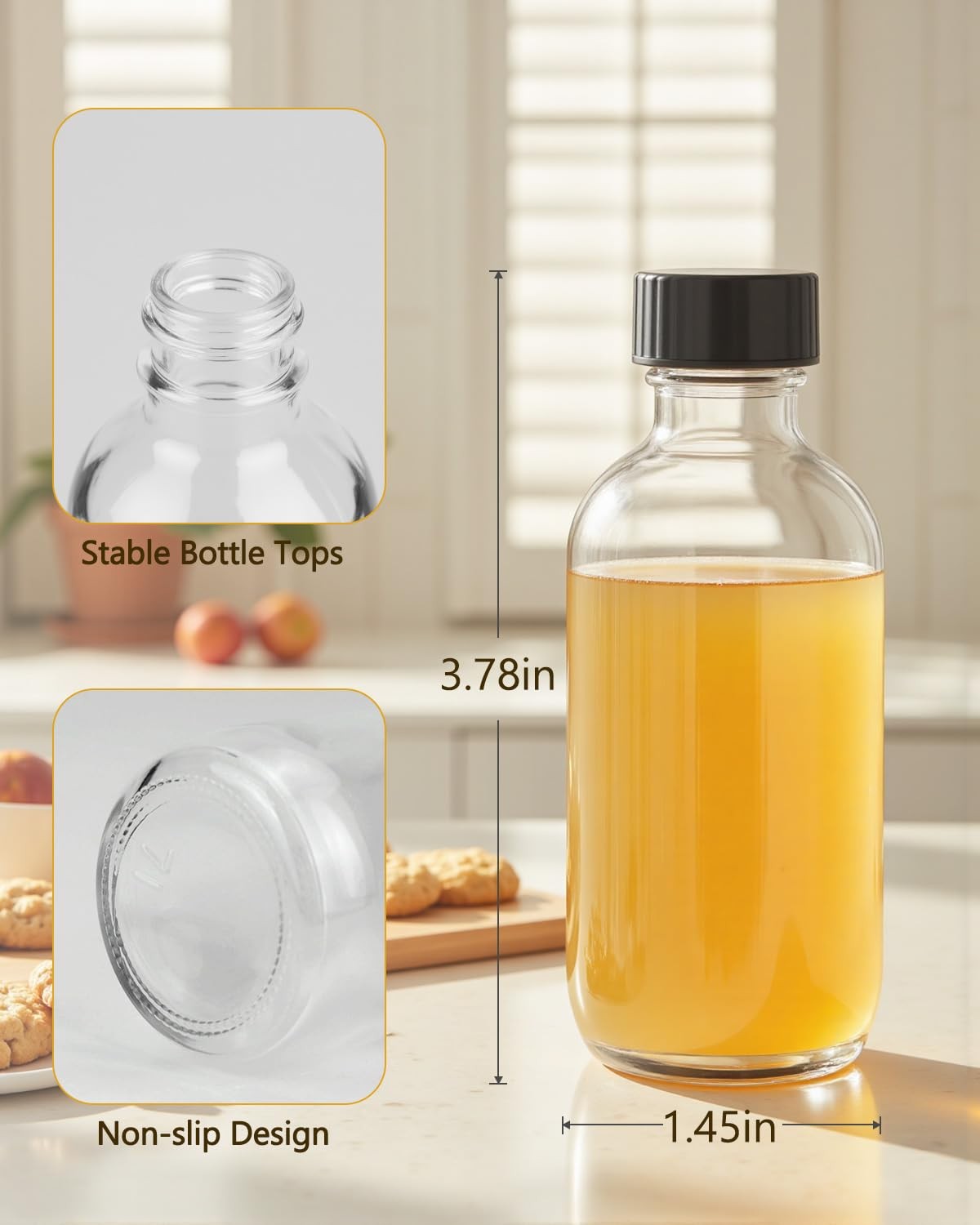 Rionisor 2OZ Small Glass Bottles with Lids and Funnels, 60ml Boston Round