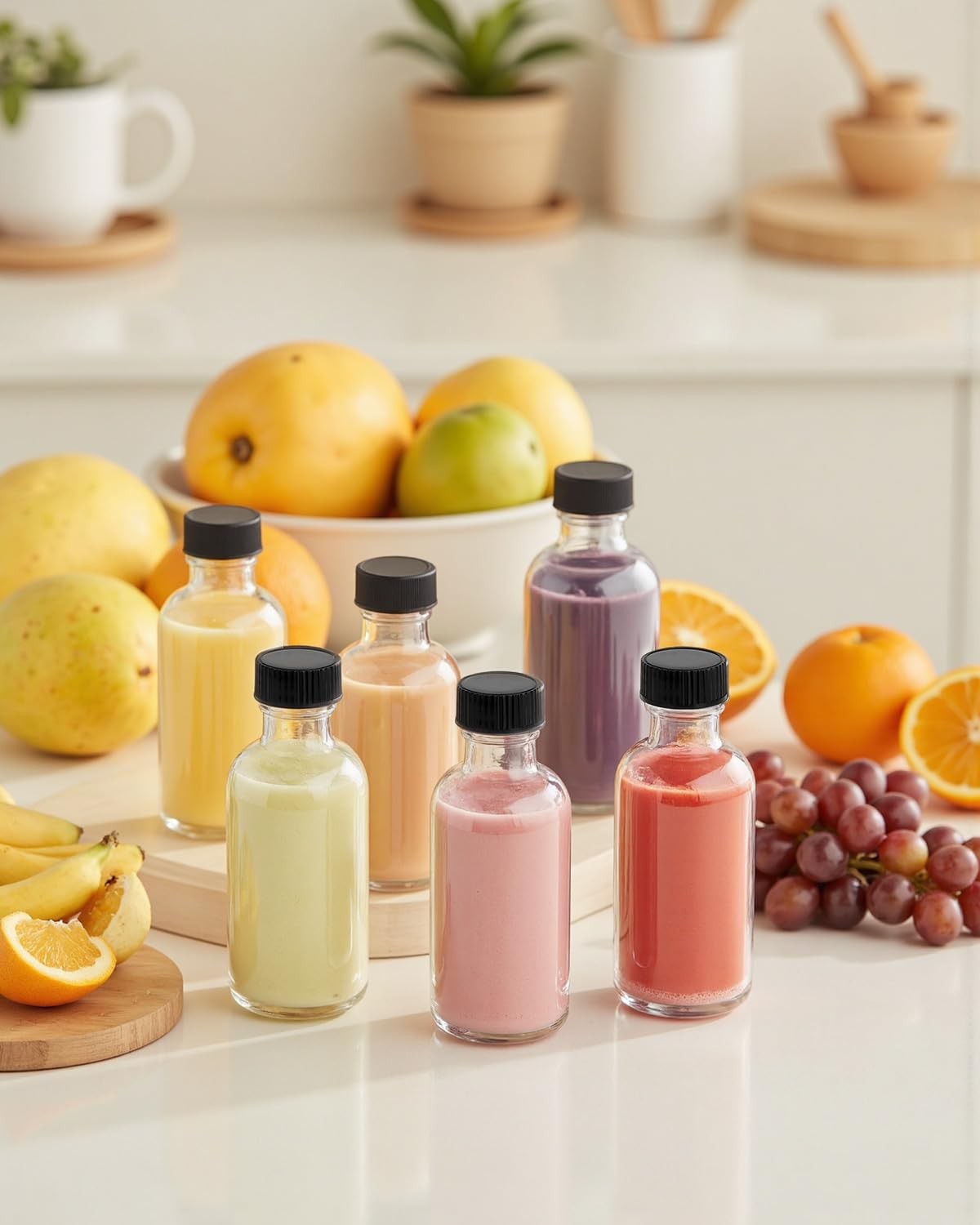 Rionisor 2OZ Small Glass Bottles with Lids and Funnels, 60ml Boston Round