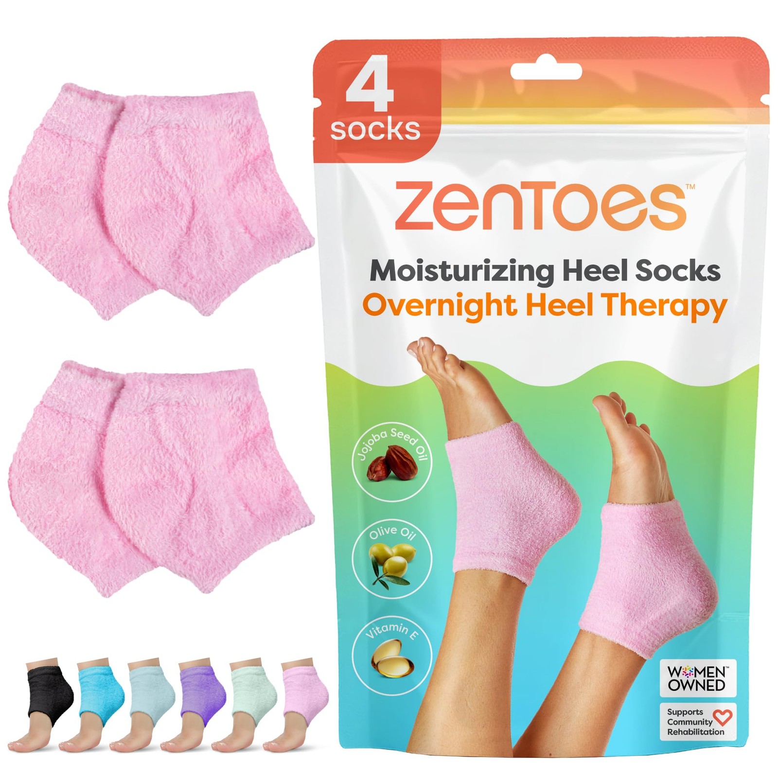 ZenToes Moisturizing Socks for Cracked Heel Treatment, Vitamin E, Olive Oil and