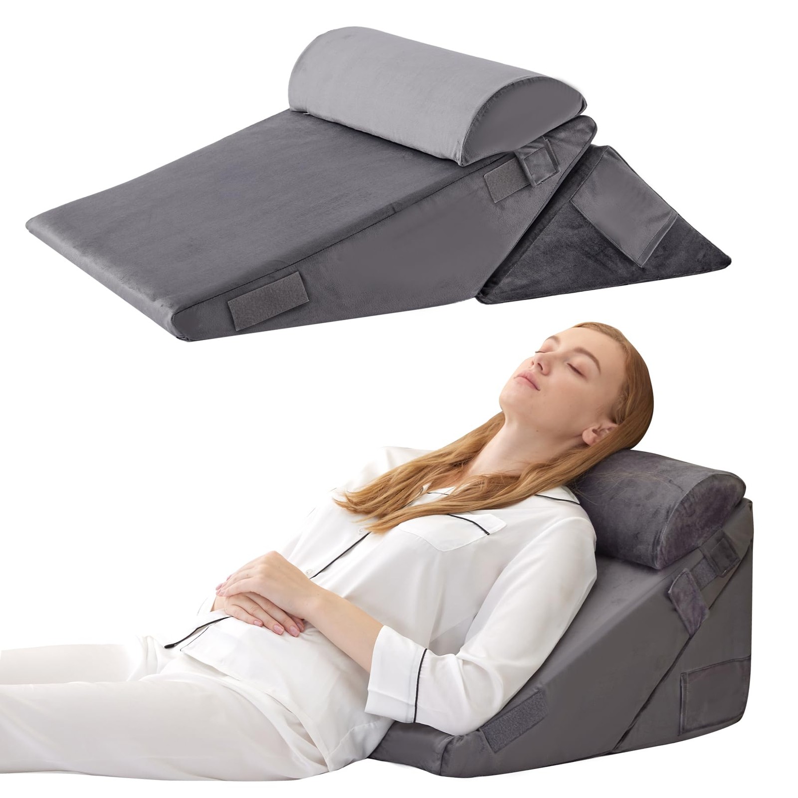 Bed Wedge Pillow Set 3Pcs 12 Inch Orthopedic Folding Velvet Bedluxe Adjustable