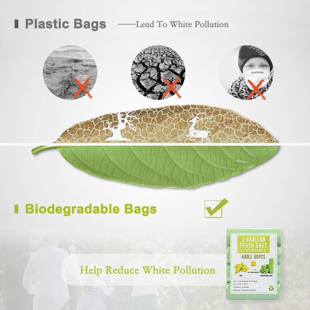 1.2 Gallon Small Garbage Bags Biodegradable 5 1 Count (Pack of 80), Black NEW