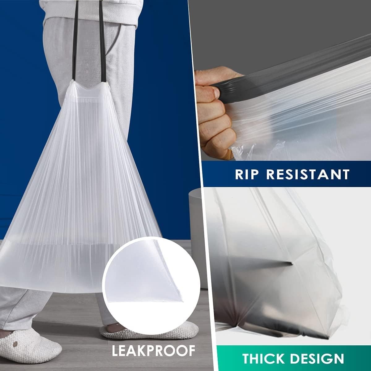 120 Counts 2.6 Gallon Small Drawstring Trash 1 Count (Pack of 120), White