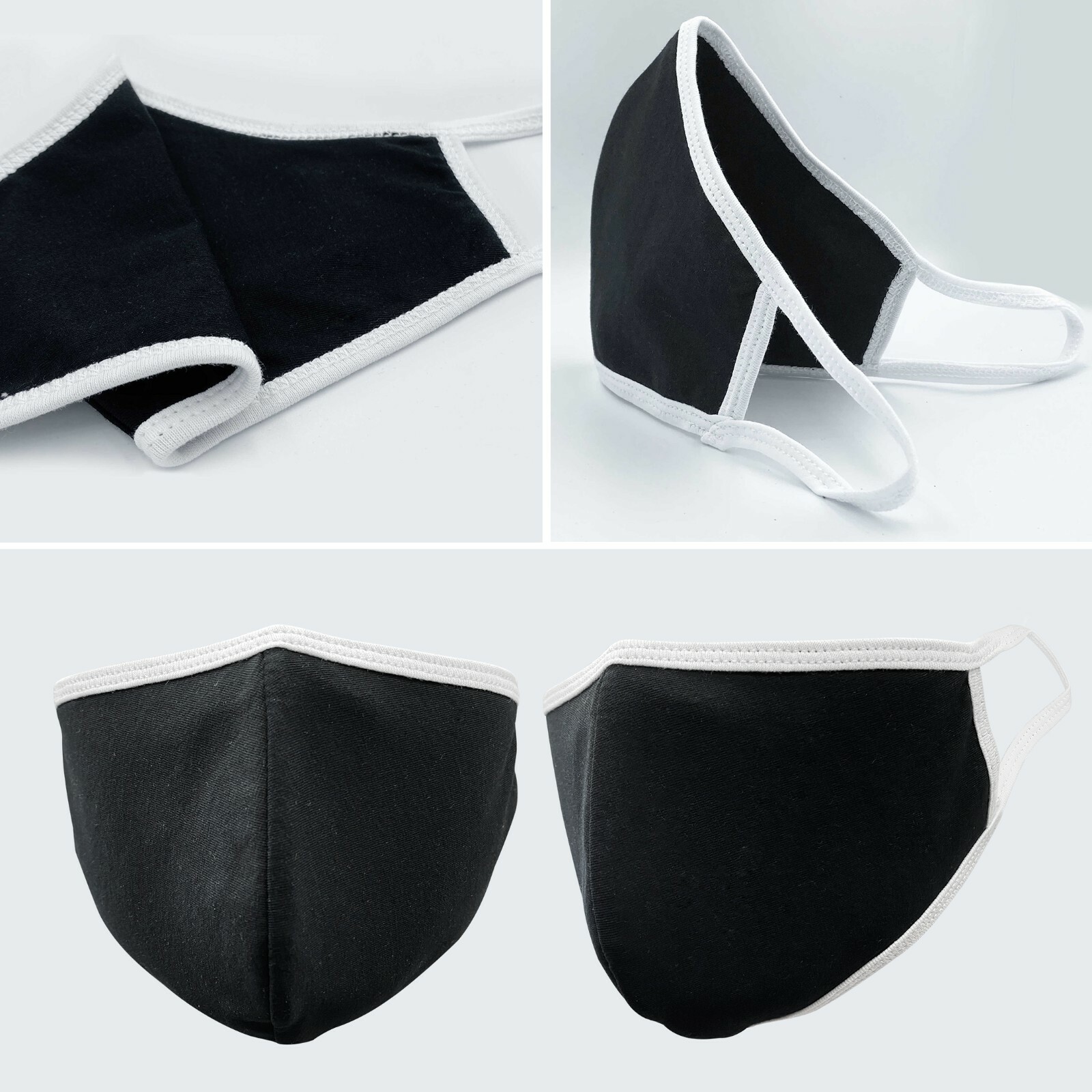 Face Mask Premium Black White Seam Reusable Washable Cotton Mask (Pack of 10)