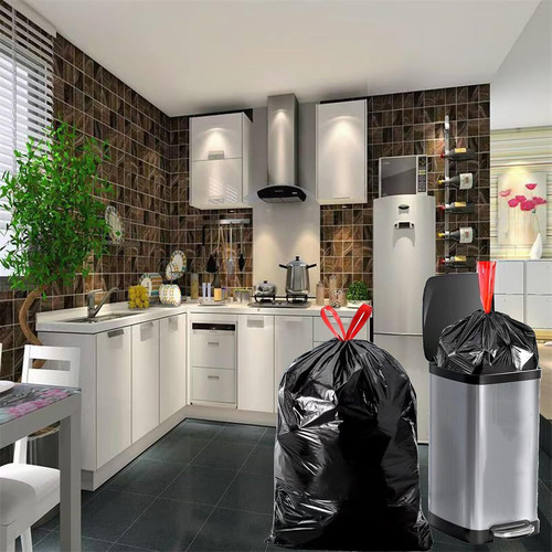 Large Black 20-21 Gallon Drawstring Trash Bags | Measuring 28x 33.8