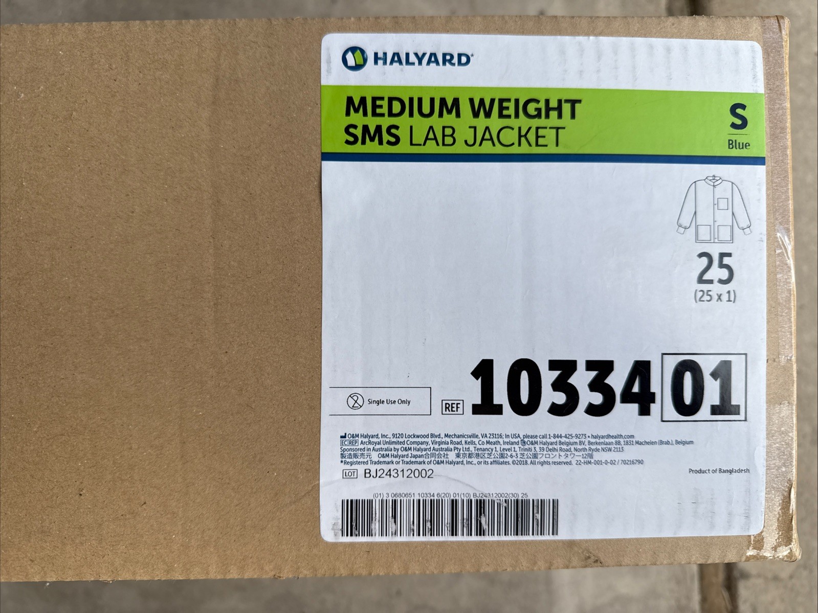 Halyard 1033491 Medium Weight SMS Lab Jacket Small (BOX OF 25)