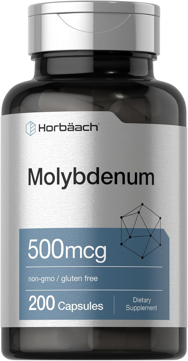 Molibdeno 500 mcg 200 cápsulas quelato de aminoácidos suplemento mineral