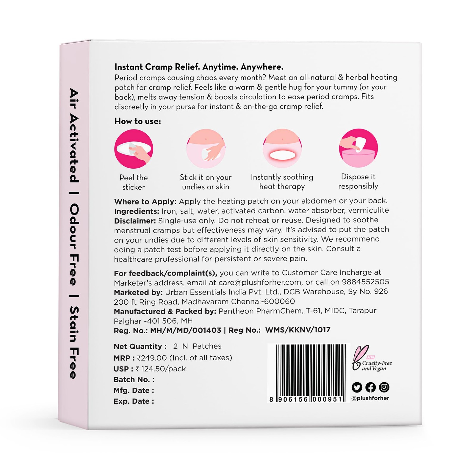 Herbal Instant Cramp Relief Heating Patch 2-Pack | 8+ Hours | Air Activated