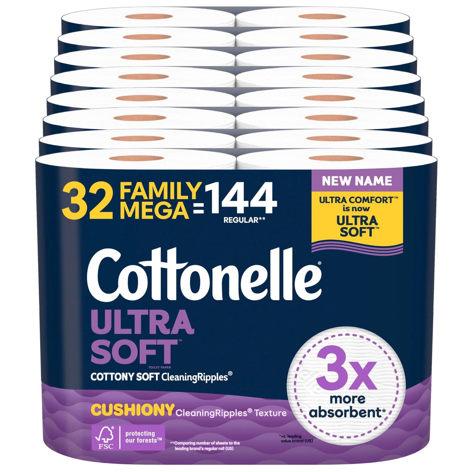 Toilet Paper Ultra Soft Cushiony CleaningRipples 32 Mega Rolls Cottonelle Family