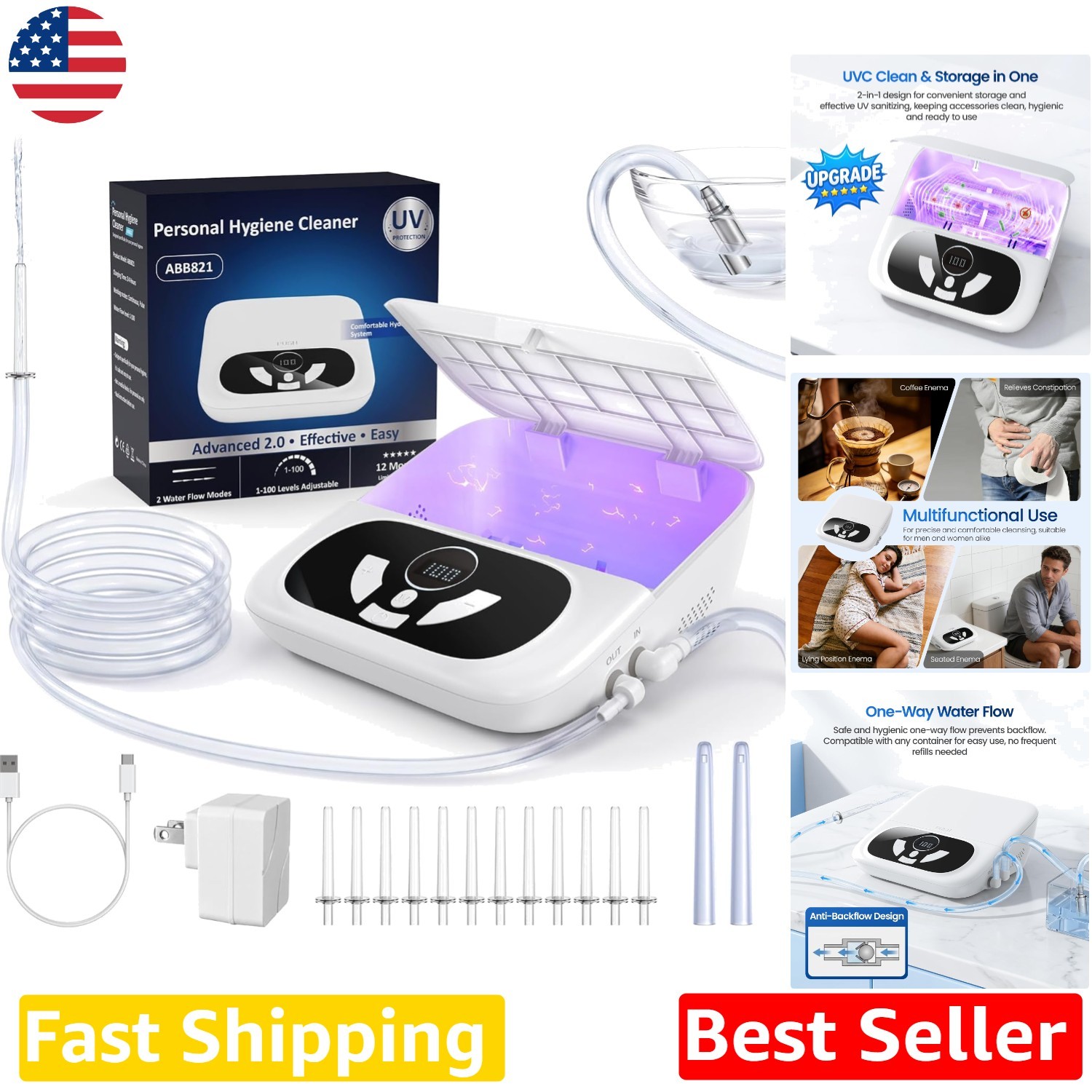Smart Electric Enema Kit UV Clean Box, 100 Pressure Levels, Coffee Enema Ready