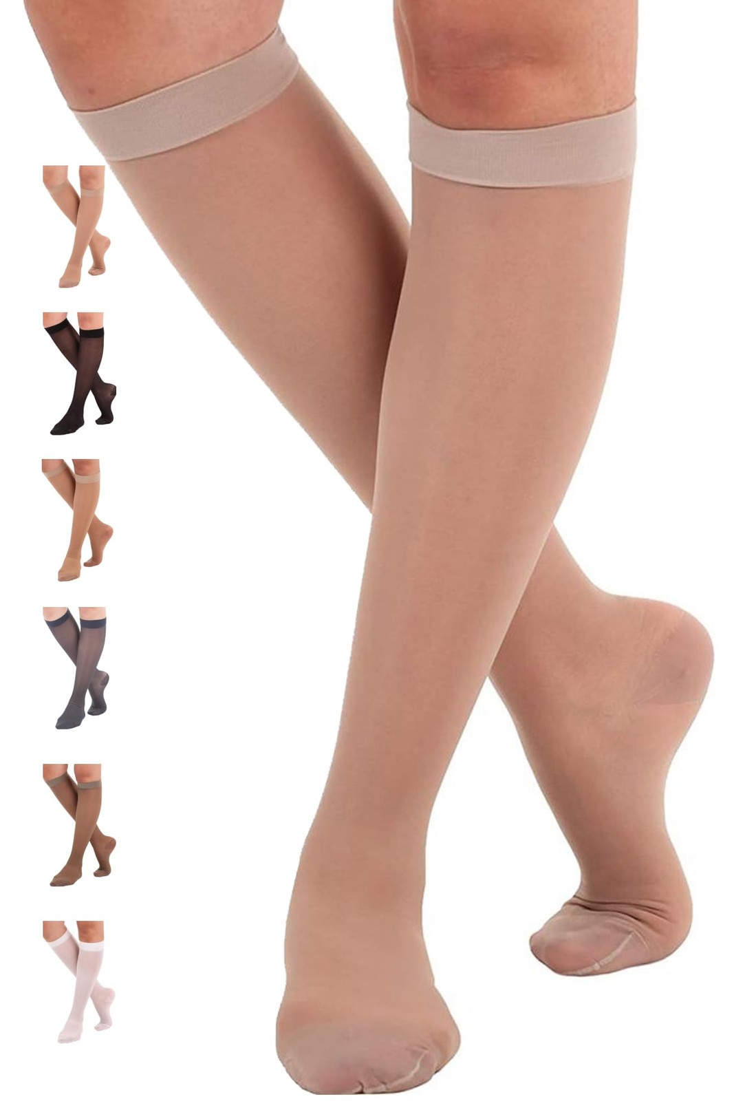 Compression Socks Women 15-20 mmHg Knee High Sheer Nude Large ABSOLUTE SUPPORT