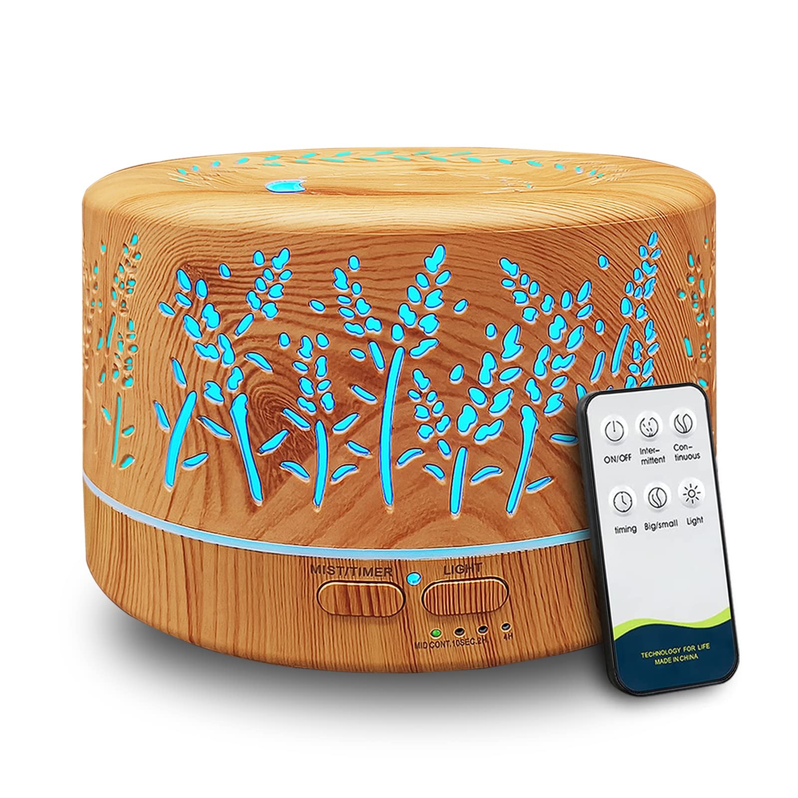 Essential Oil Diffuser 600ml Cool Mist 7 Colors Light Wood QYUS22085 Diffusers