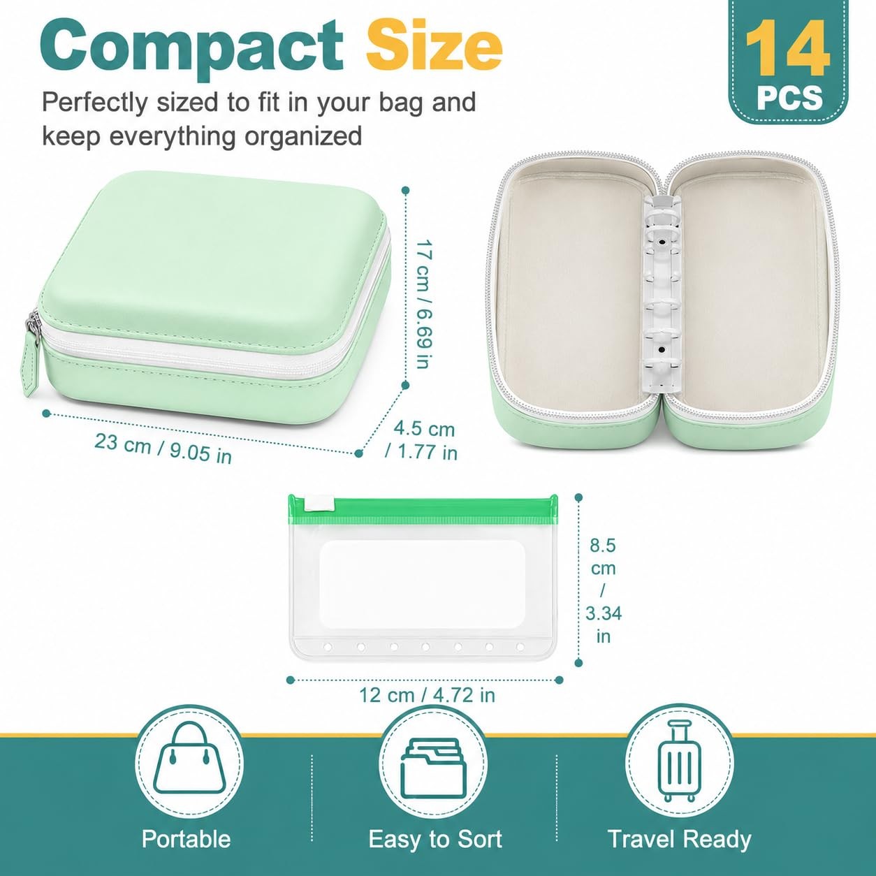 Waterproof Travel Organizer Case with 14 Reusable 14 Count (Pack of 1), Black