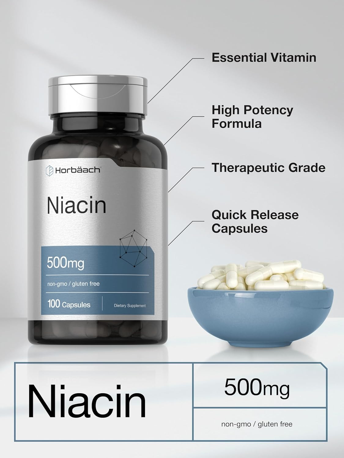 Niacina vitamina B3 500 mg 100 cápsulas con efecto rubor suplemento