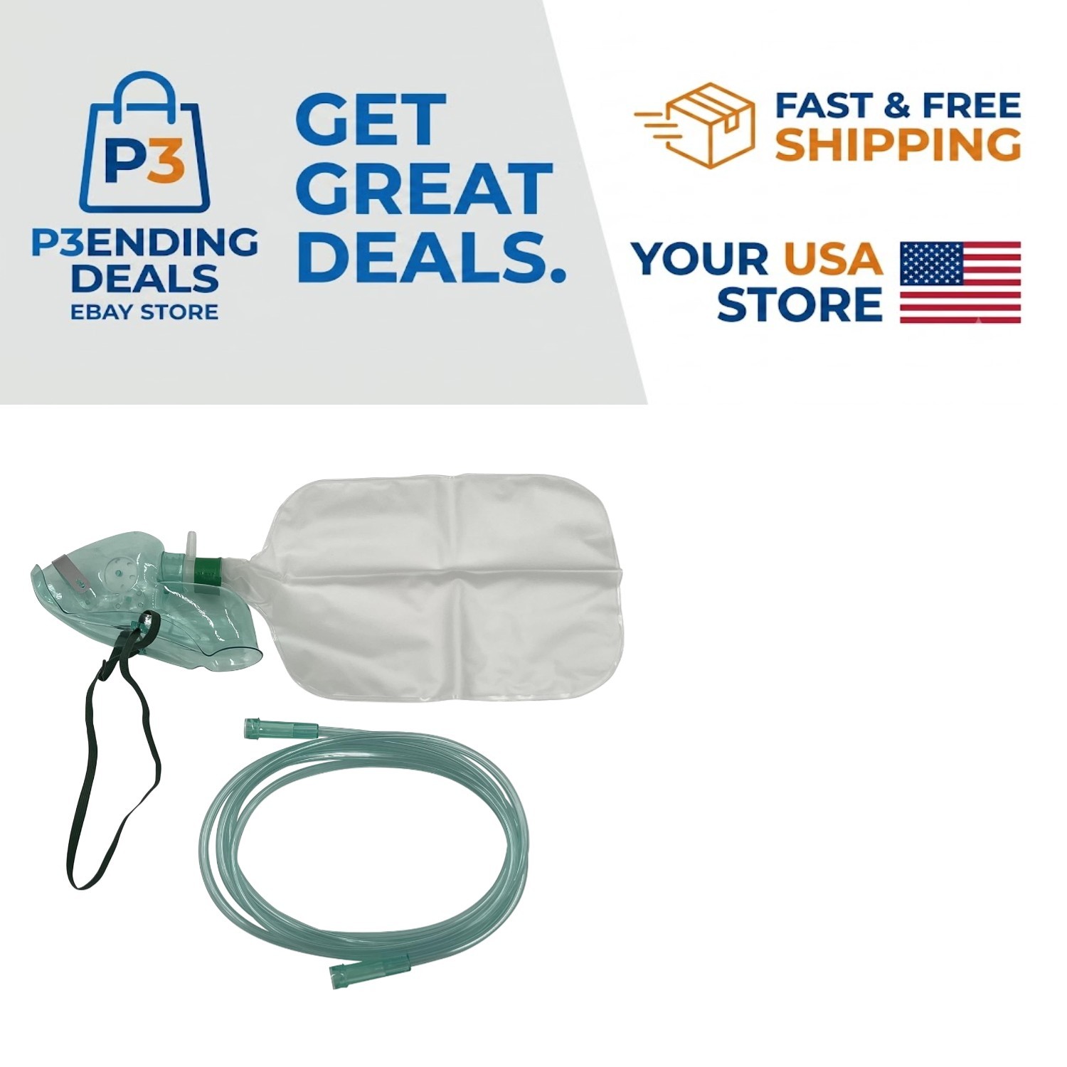 1pk Adult Elongated Non-Rebreather Oxygen Mask w/6.8Ft Crush Resistant Tubing