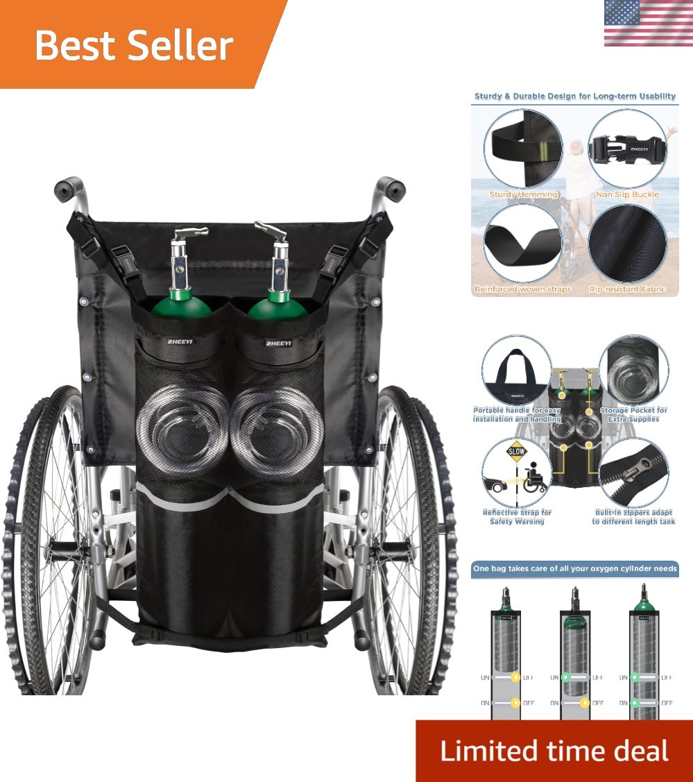 Versatile Dual Oxygen Tank Holder for Wheelchairs – Lightweight & Durable Black