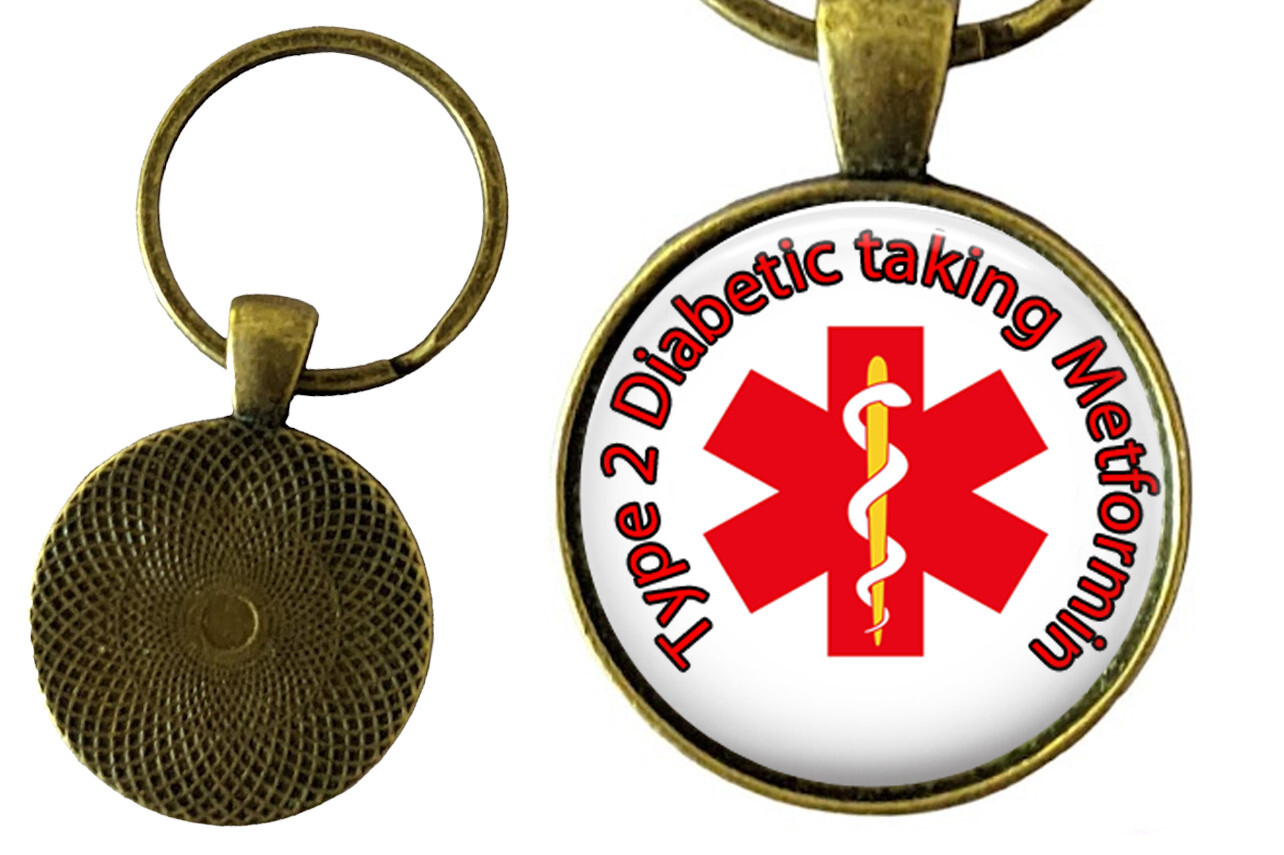 Medical Alert T2 Diabetic taking Medication Diabetes on Medication Key Chain