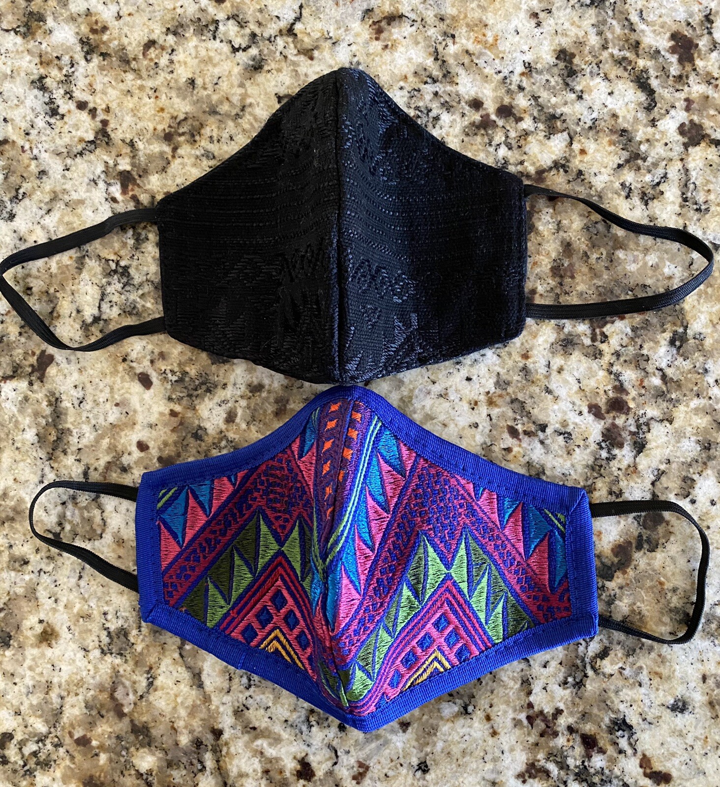 Lot Of 2 Handmade Guatemalan Woven Fabric Face Coverings Masks Washable Reusable