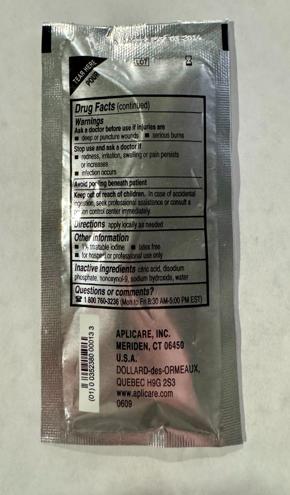 APLICARE Povidone Iodine Solution Pouch Pack of 124 (3/4 Fl. oz.) (124 count)
