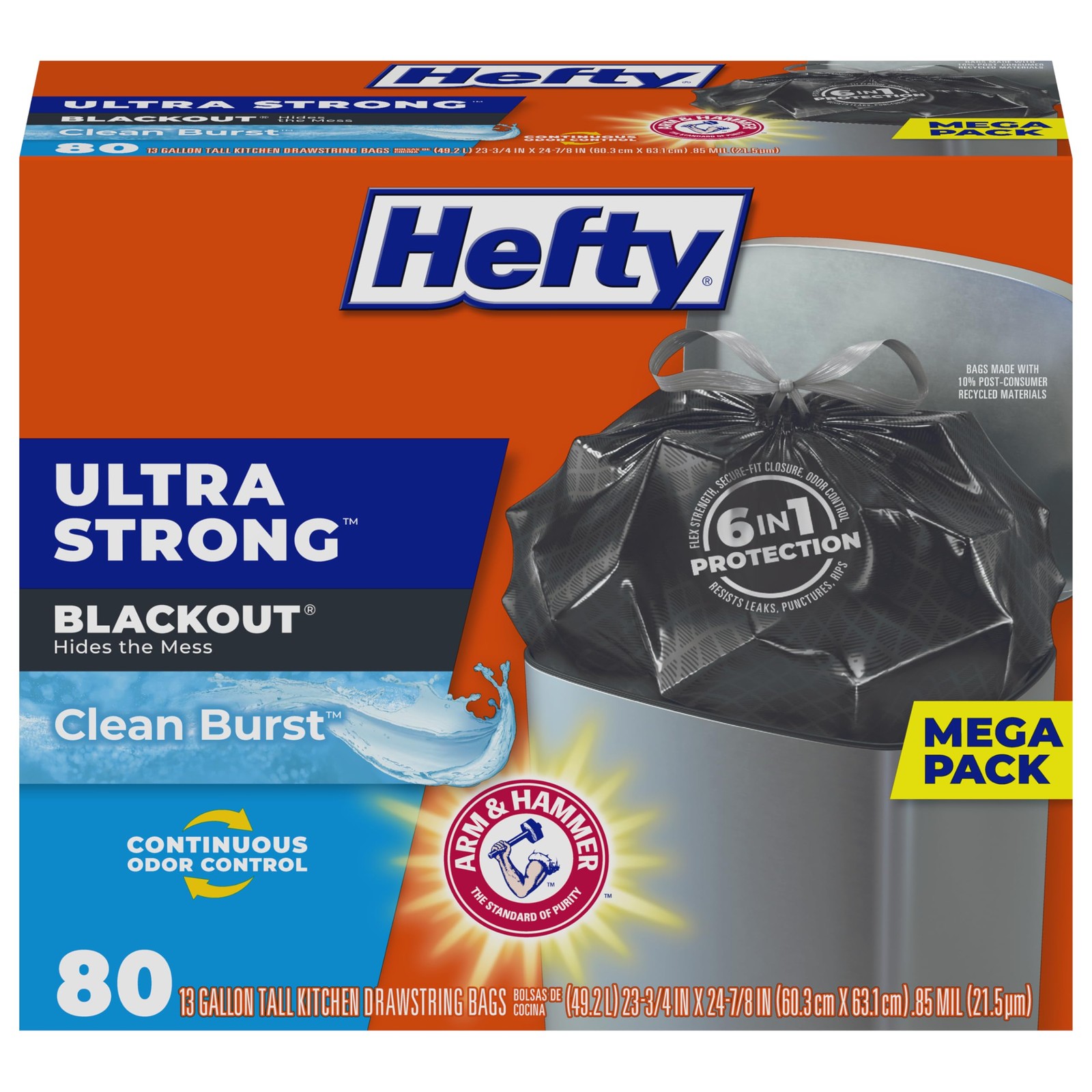 Hefty Ultra Strong 13 Gallon Trash Bags, Black 80 Count (Pack of 1),