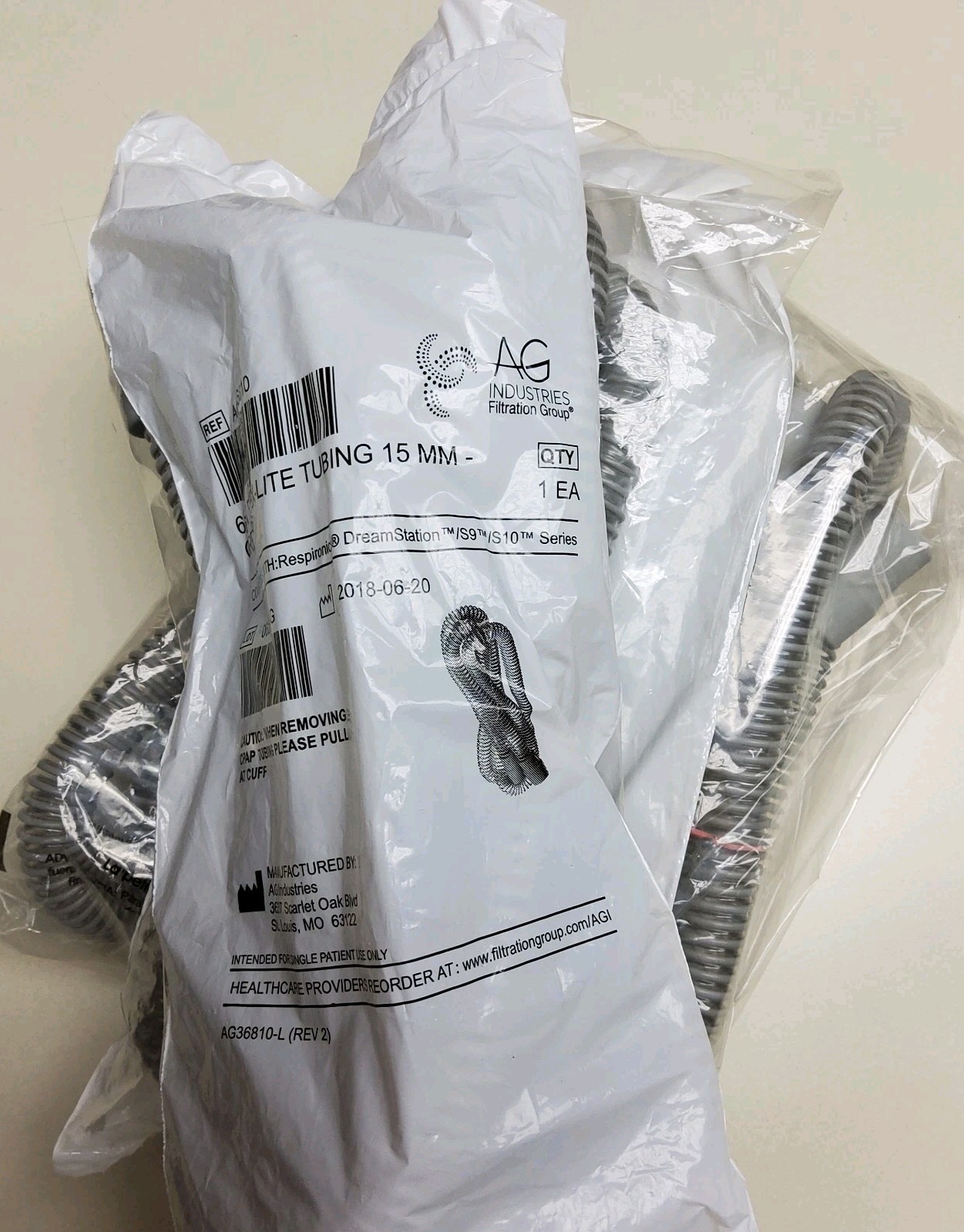 Set 4 CPAP AG36810 6ft 15mm Grey Standard Tubing AG Industries New