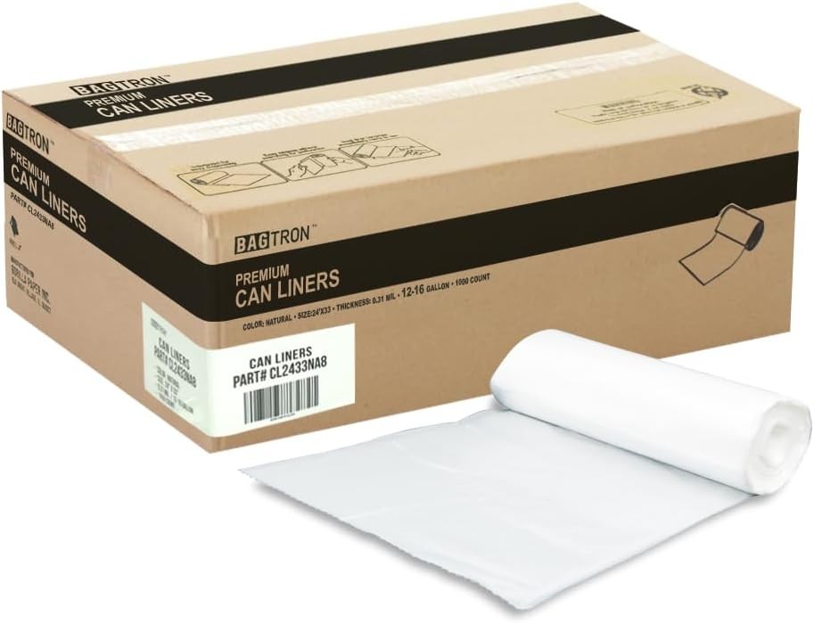 12-16 Gallon Trash Bags, 8 Micron High Density 1 Count (Pack of 1000), Clear